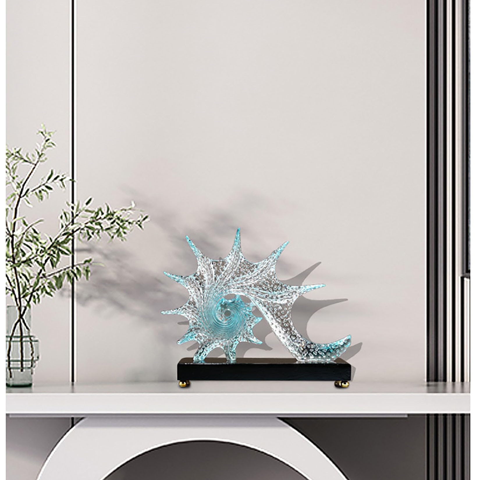 YUDIZWS Kristall Muschel Harz Skulptur Deko, Moderne Abstrakte Schreibtisch Ornamente Kunst Statue Geschenk Mittelstück für Wohnzimmer,Blau