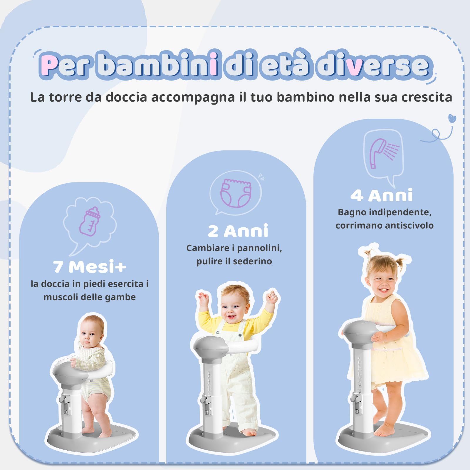 COOSEYA Supporto per vasca da bagno per bambini, torre da bagno regolabile per bambini per alzarsi in piedi, seggiolino da bagno per bambino con base antiscivolo per neonati e bambino piccoli