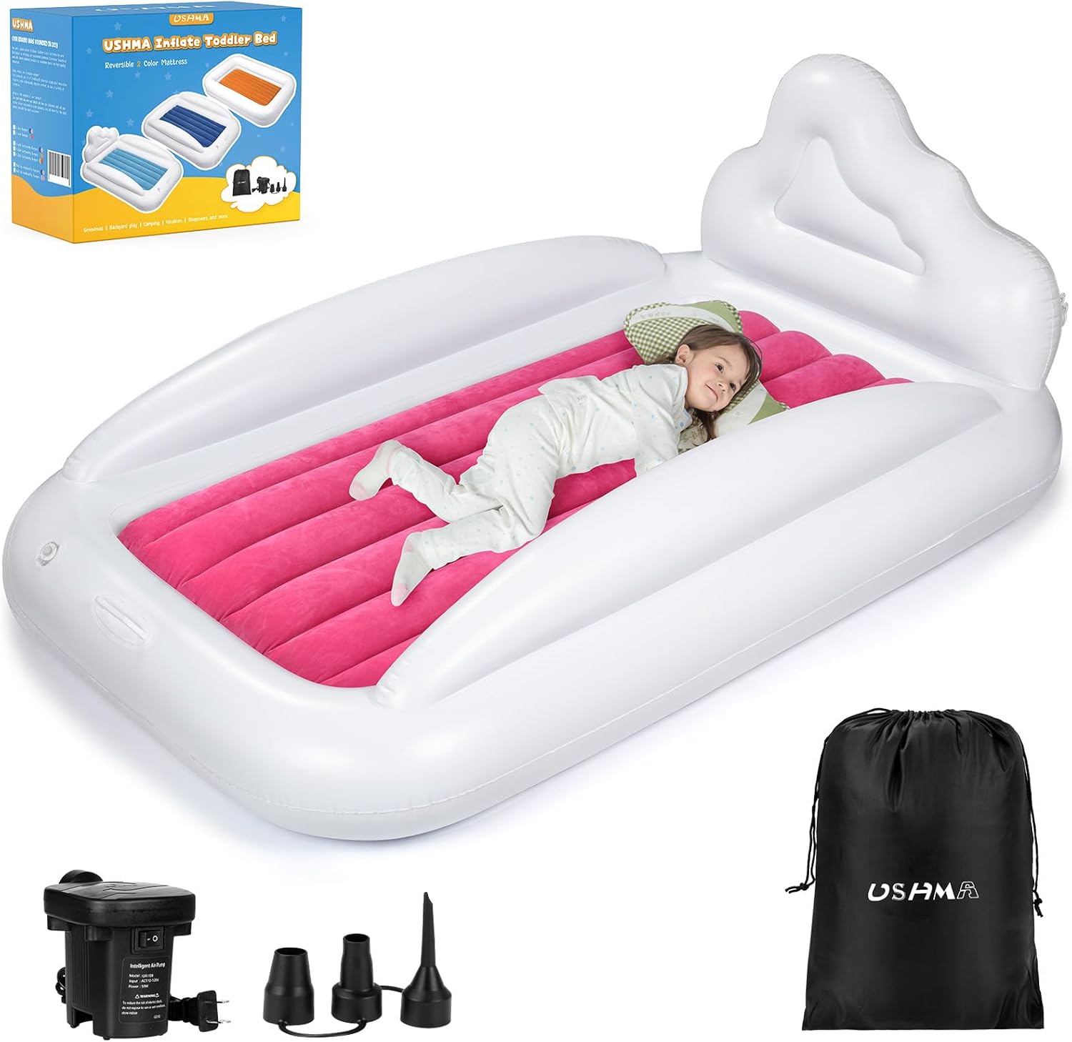 USHMA Inflatable Toddler Travel Bed, DoubleSided Kids Air