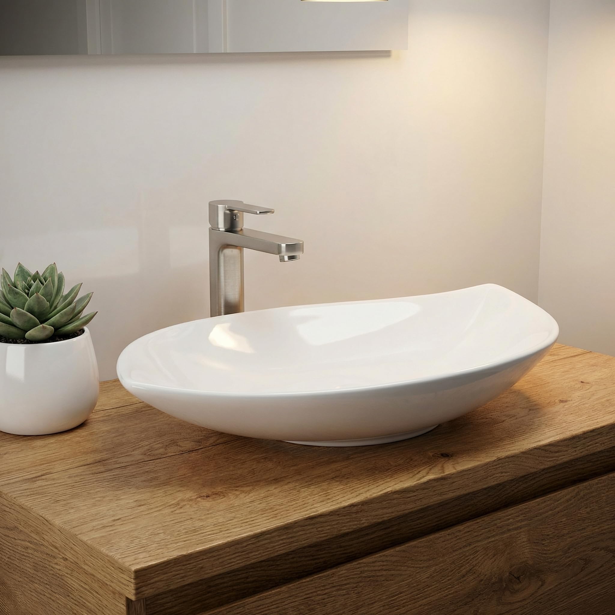 Design Waschbecken Aufsatzwaschbecken 66,5 x 40 cm länglich Weiß Waschschale Modern Keramik