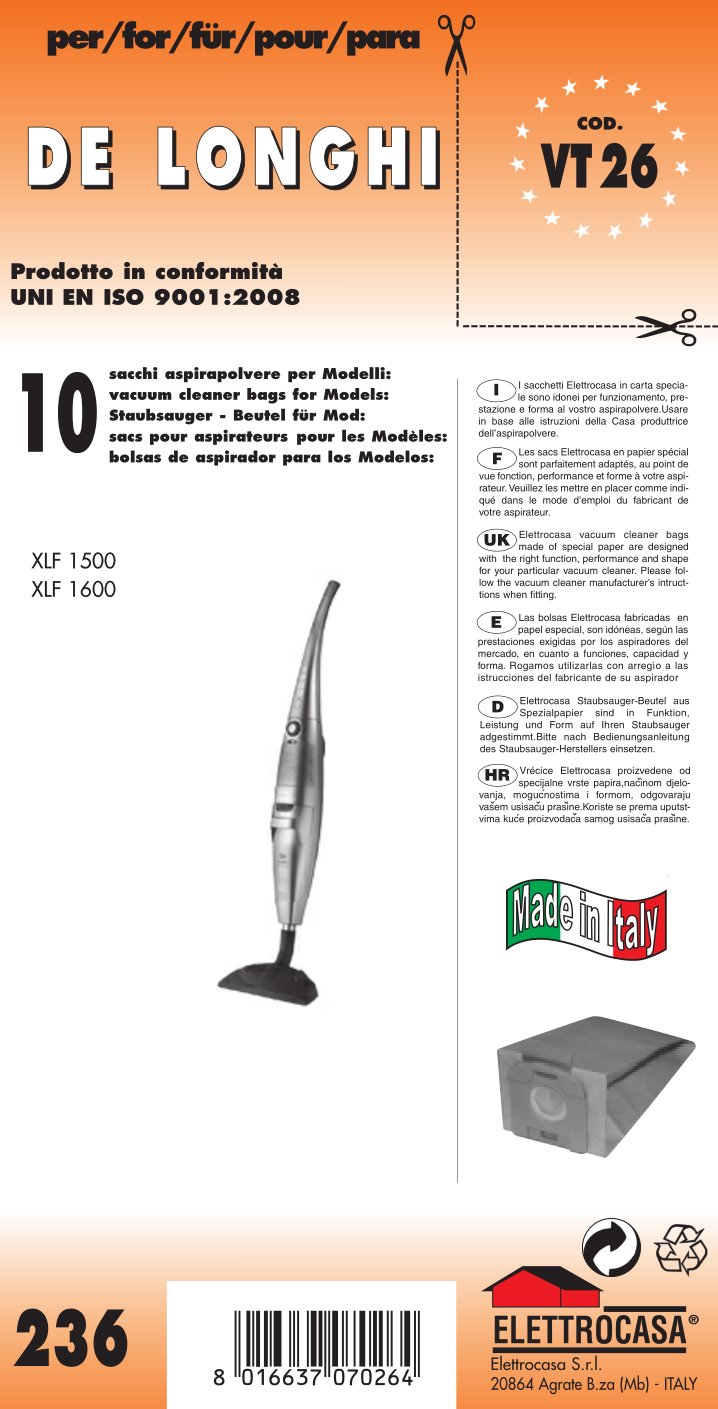 ELETTROCASA - Sacchetti di carta per Aspirapolvere RW4 - set 5 pezzi