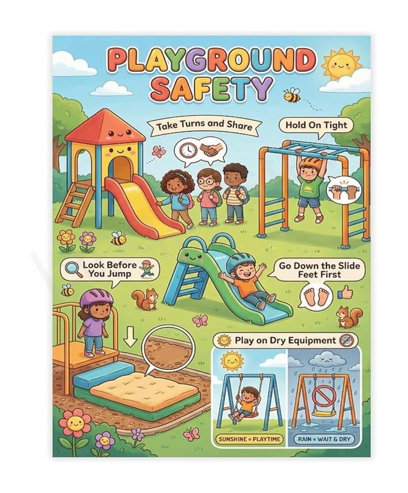 FNYUVNFAF Playground Behavior and Tips Educational Canvas Wall-Art for Daycare or Preschool Decor Unframed,16x24inch(40x60cm)