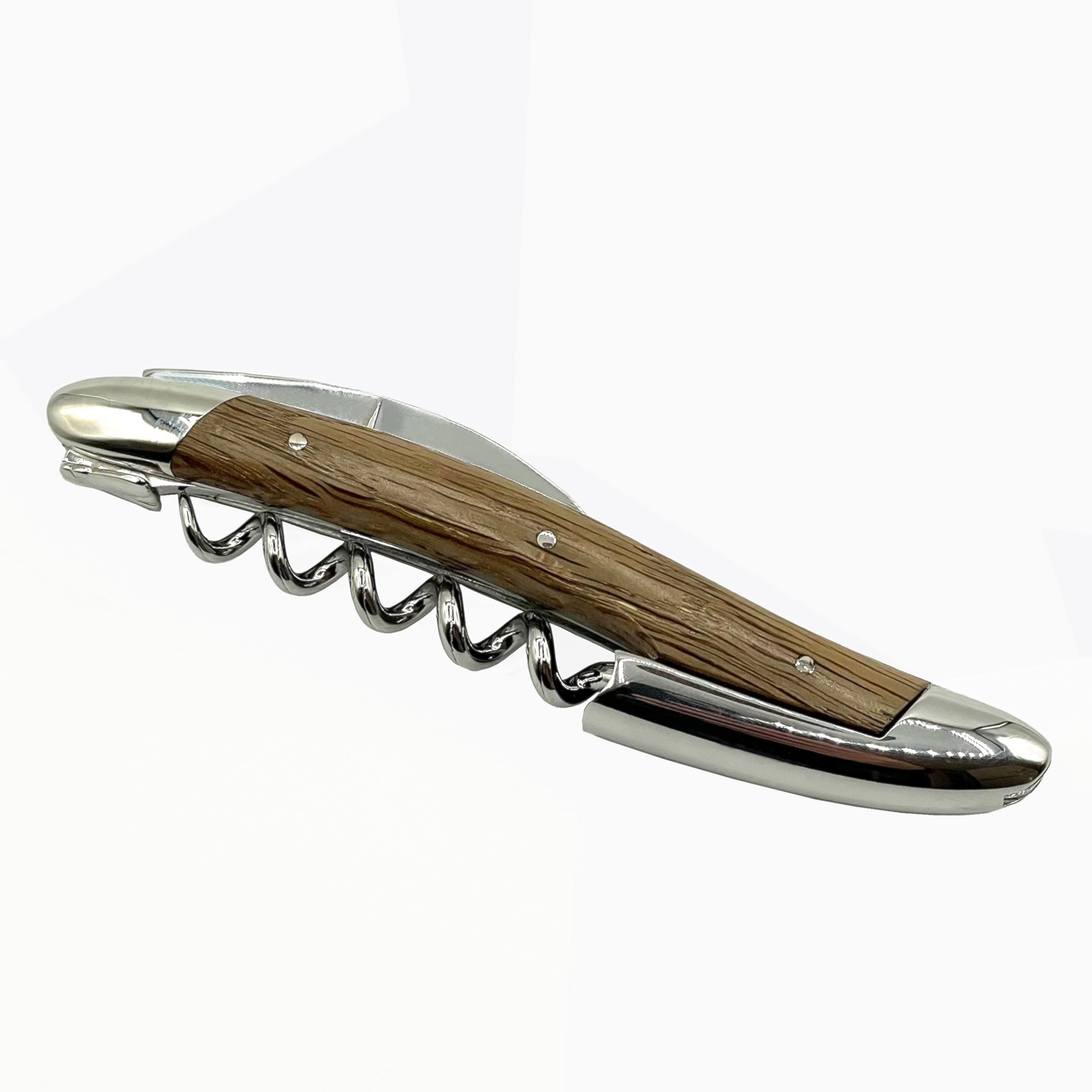 Forge de Laguiole Kellnermesser Sommelierbesteck - Griff Fossile Mooreiche - Edelstahl glänzend + Lederetui+Poliertuch