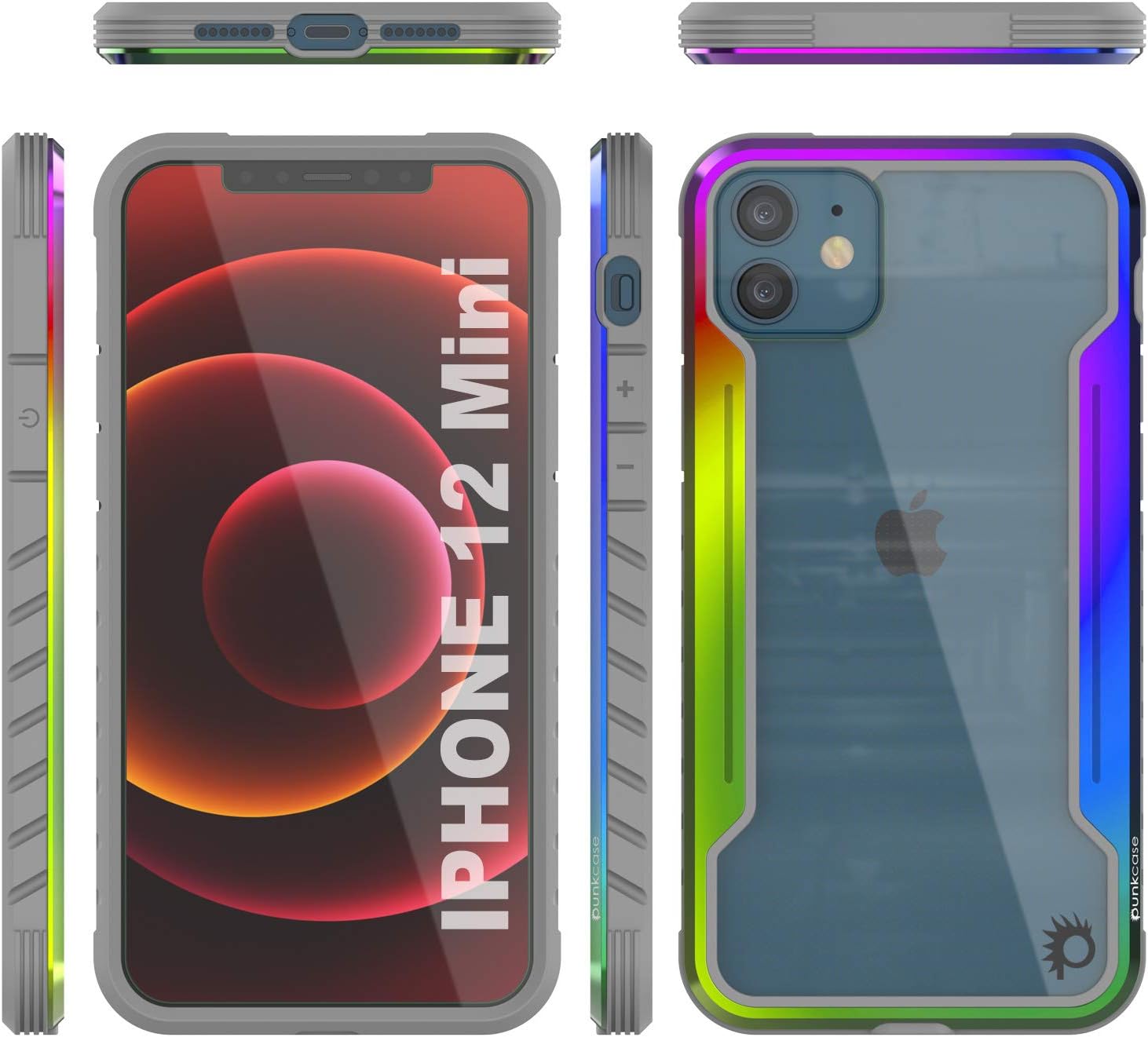 Punkcase Designed for iPhone 12 Mini [Armor Stealth Series] Protective Military Grade Cover W/Aluminum Frame [Clear Back] Ultimate Drop Protection for iPhone 12 Mini (5.4") (2020) (Rainbow)