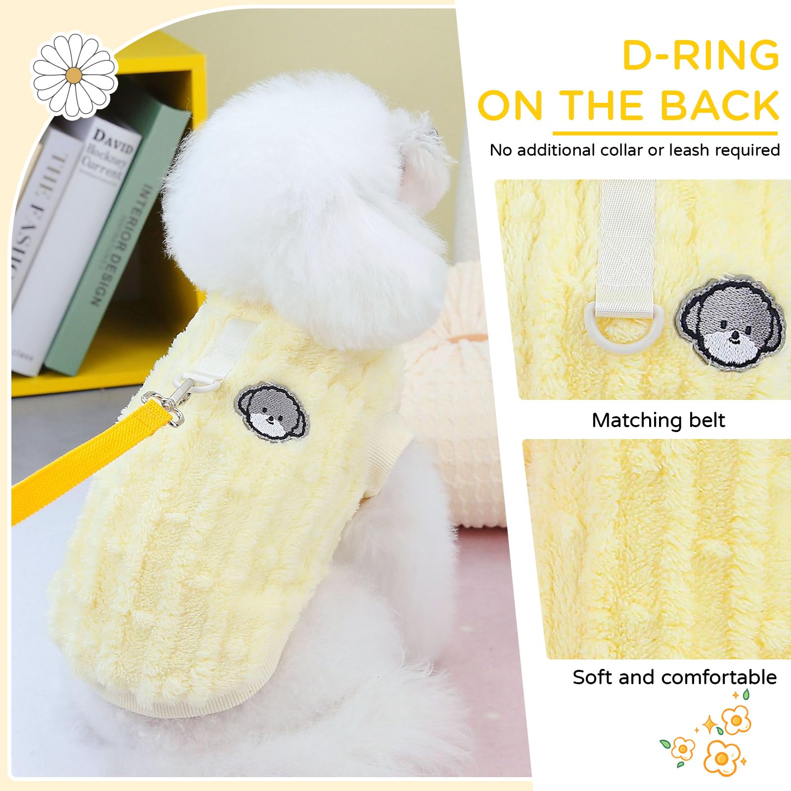 Hyran Dog Jumper, Winter Warm Dog Jumper for Small Medium Dogs and Cats (Jaune, S), yellow - Image 2