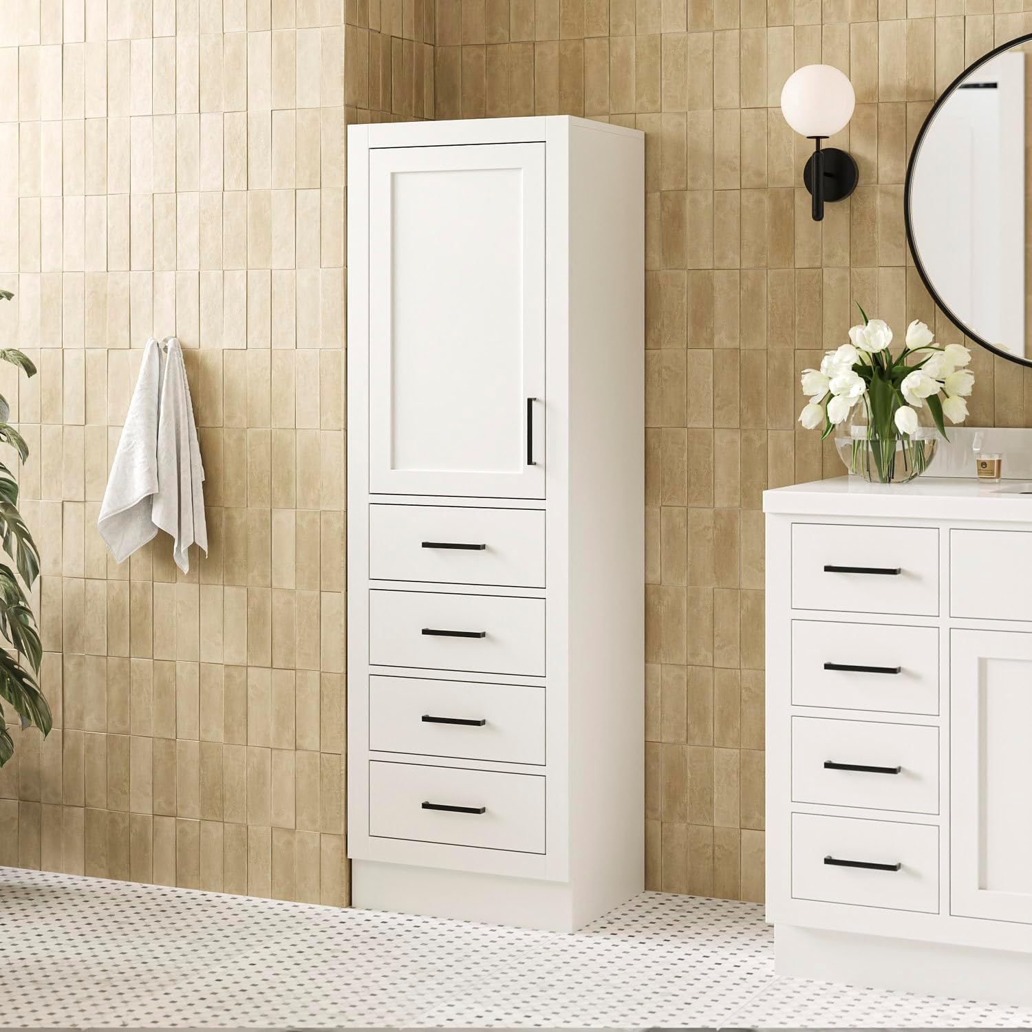 ARIEL Bathroom Storage Cabinet - Solid Hevea Wood and Fully Assembled for Long-Lasting Durability and Sophisticated Finish