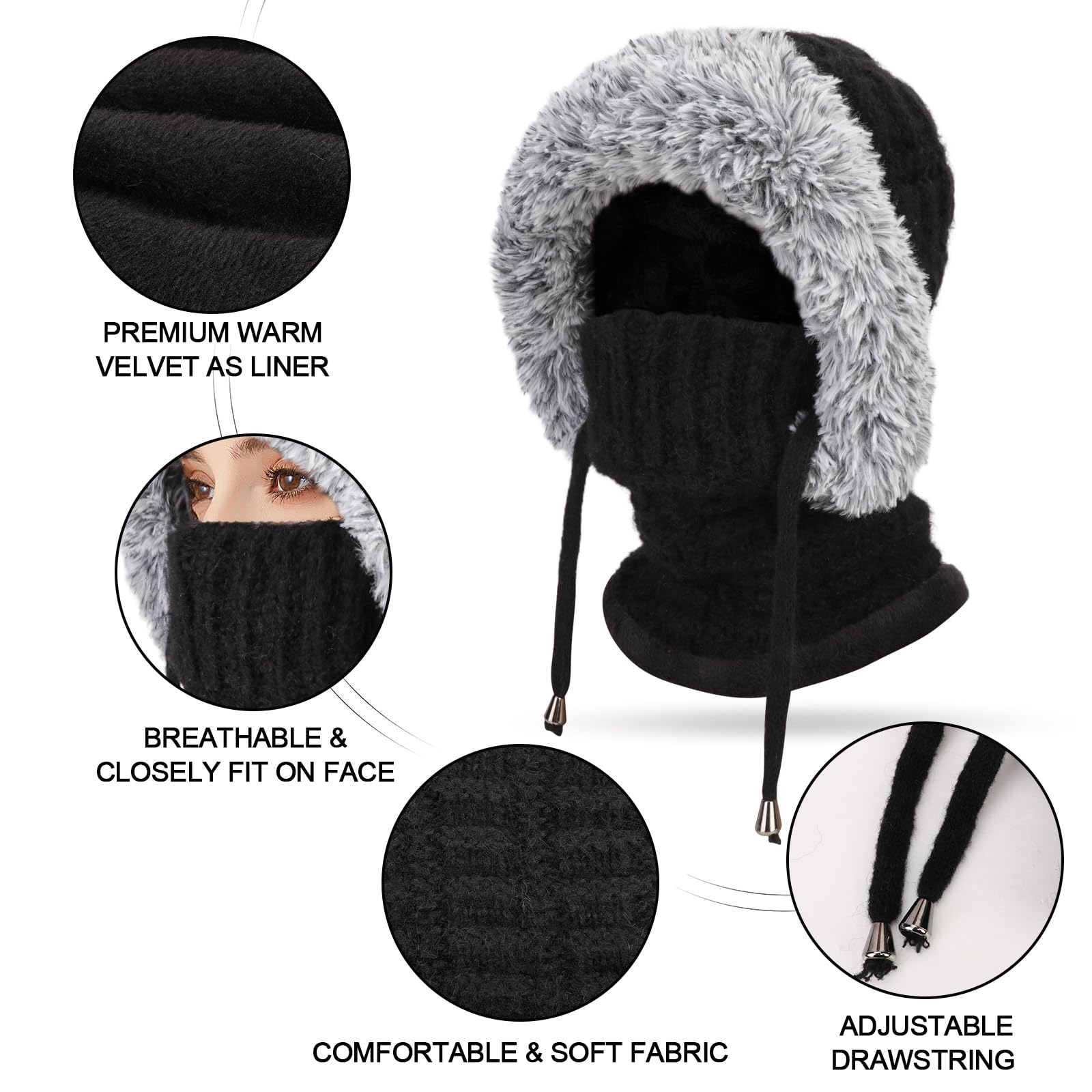 TAGVO Pasamontañas Termico para Mujer, Invierno Capucha Polar Balaclava Polar Multifuncional para Clima Frío Esquí al Aire Libre Montaña Senderismo