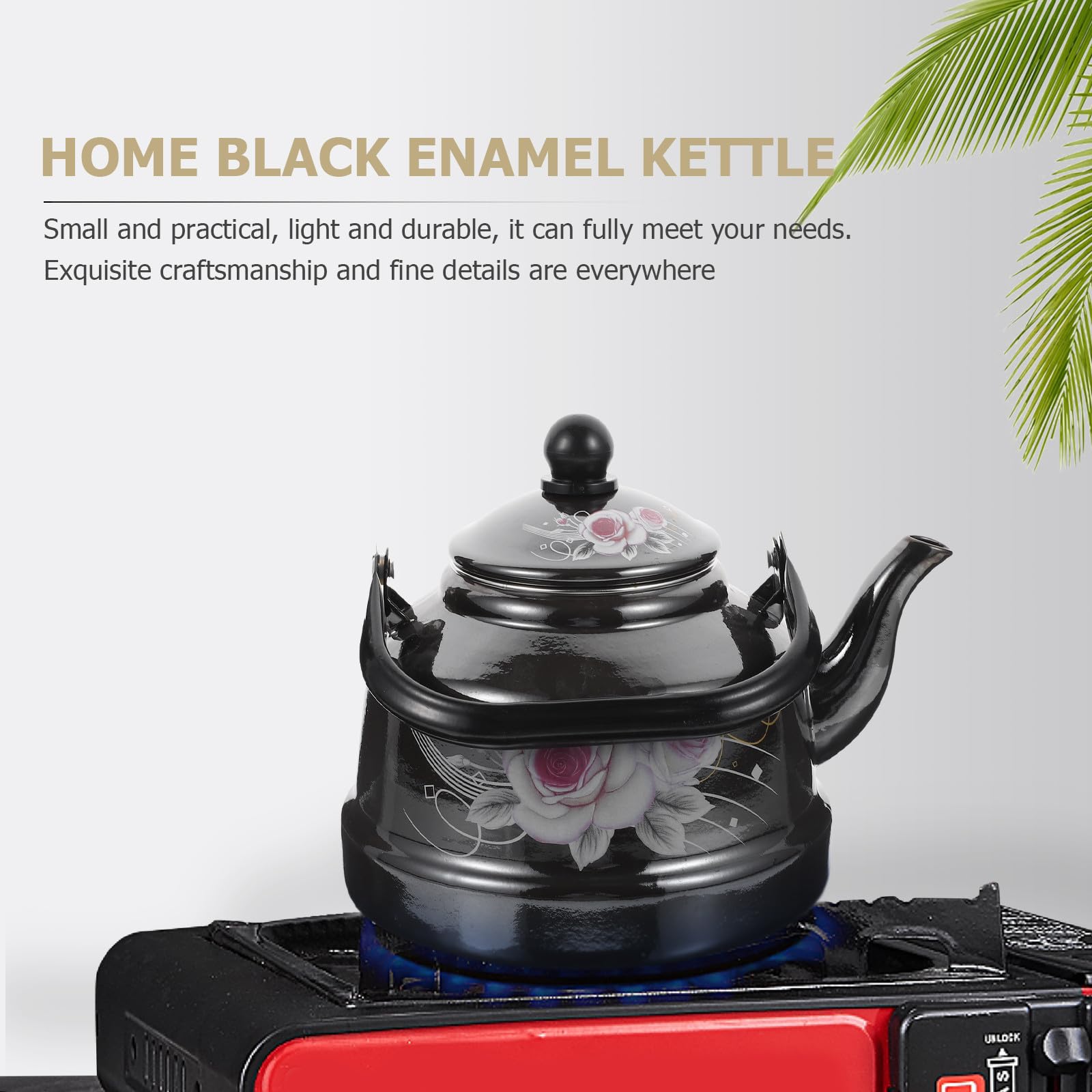 Hervidor de Agua de Cocina 1.7l de Esmalte Negro Estilo Retro