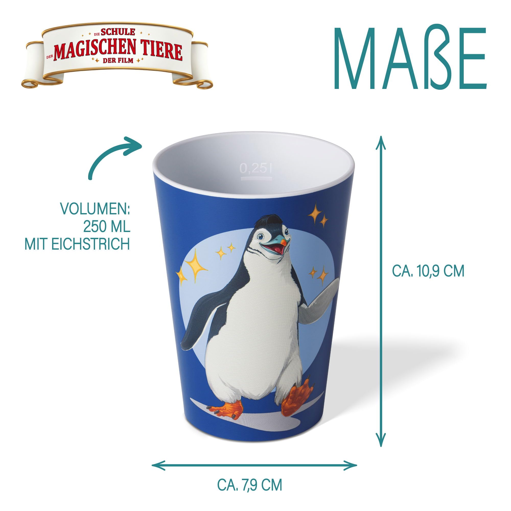 Awave Kinderen Thermo Drinkfles, 380 ml, De School van de magische dieren, pinguïn, blauw, met geheime bodem