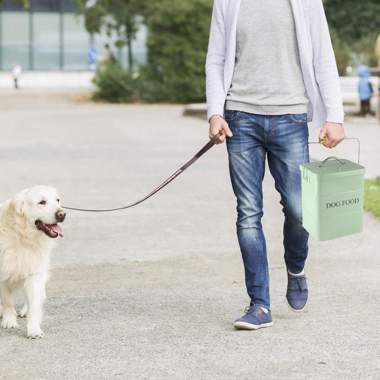 Geyecete-Contenitori Cibo Cane,Contenitori per alimenti per animali domestici,Contenitore crocchette Cani,in acciaio al carbonio rivestito,con coperchio e cucchiaio,Capacità 6L-verde