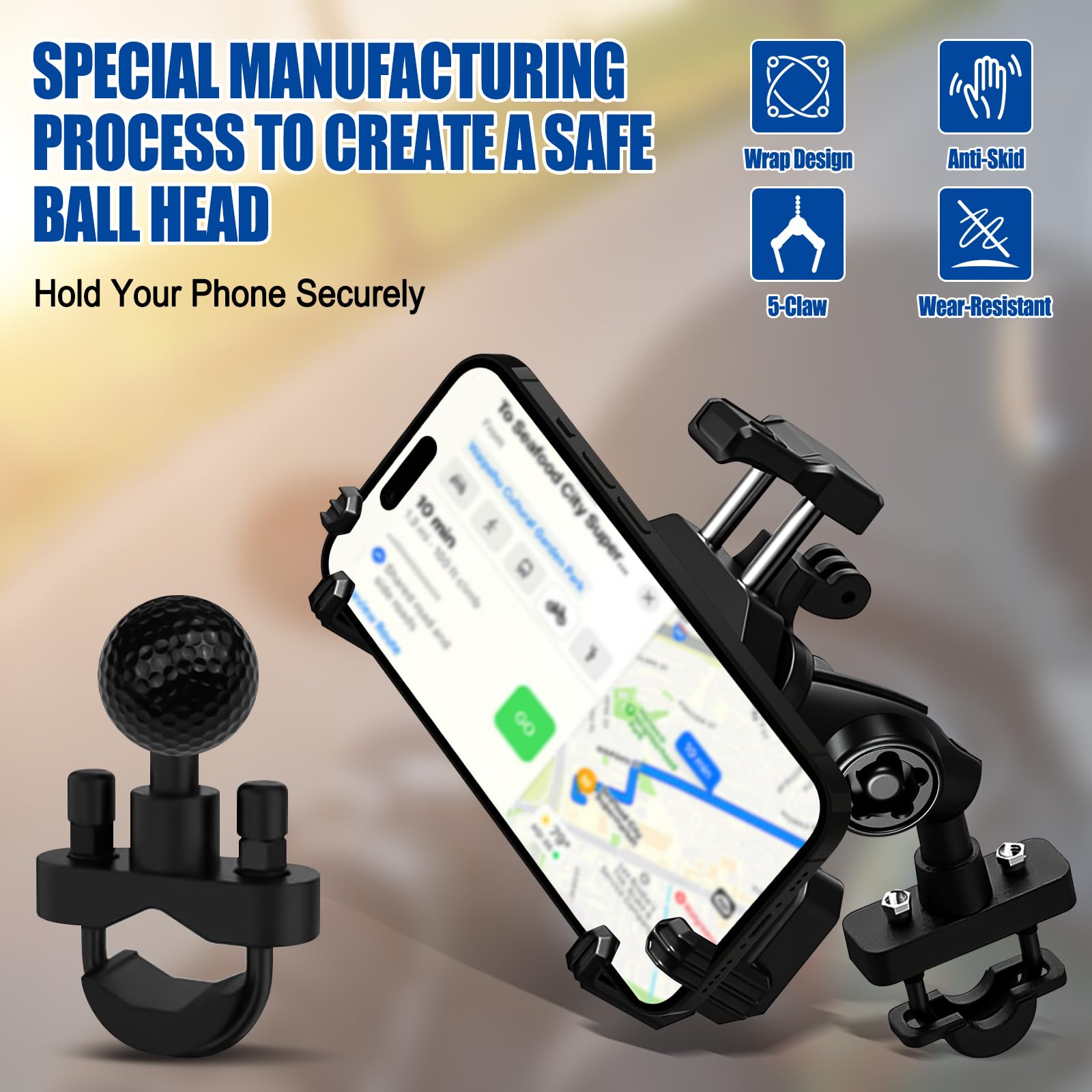 Supporto per telefono da moto con smorzatore di vibrazioni e blocco sicuro ad alta velocità, supporto antifurto per telefono per moto, bici, bicicletta, adatto per telefoni da 4,8 a 7,2 cm
