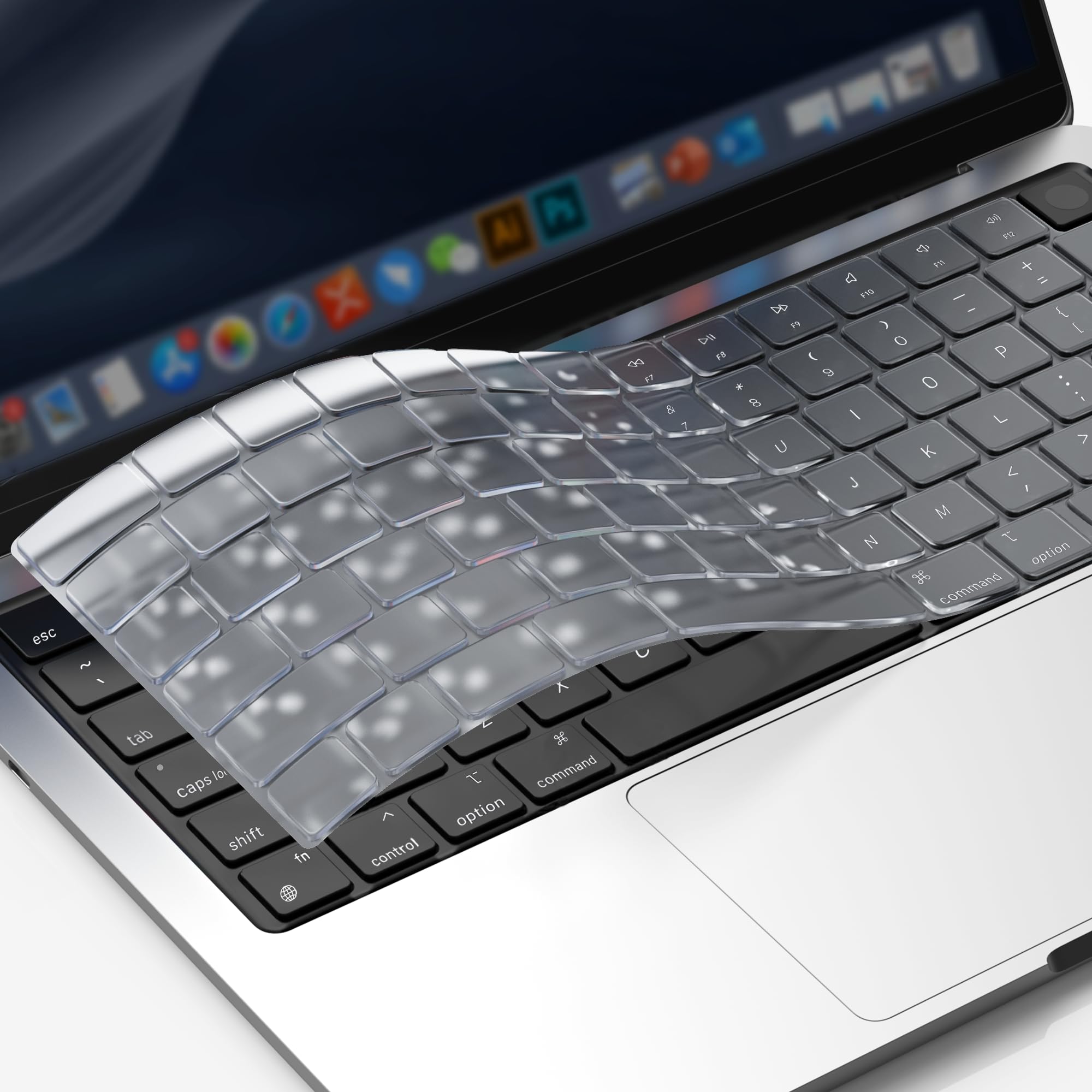 Cubierta del Teclado Compatible con 2026 MacBook Neo, 2026-2022 MacBook Air 13.6/Air 15 M5 M4 M3 M2, 2026-2021 Mac Pro 14/Pro 16 M5 M4 M3 M2 M1, Español Diseño Layout US, TPU Transparente