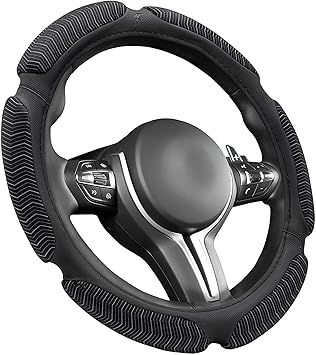 MORPICH Steering Wheel Cover, Genuine Leather Car Steering Wheel Protector Sport Carbon Fiber Design, Non-Slip & Breathable & Odorless, Universal Fit 15 Inch Steering Wheels, (Black)