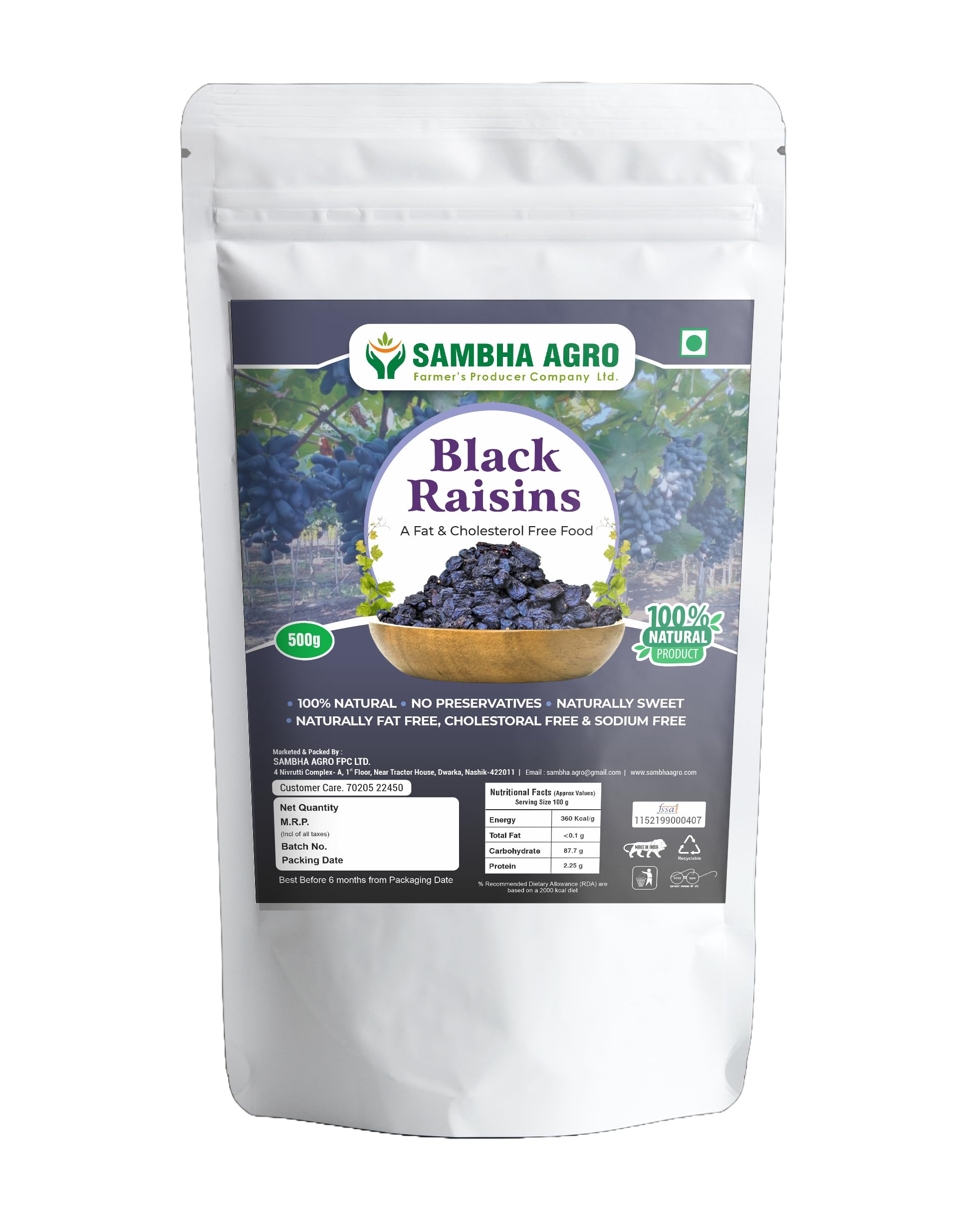 Sambha Agro Premium Fresh Seedless Black Raisins (Jumbo, 500 Gram) (B09NJDVC6F) Amazon Price History, Amazon Price Tracker