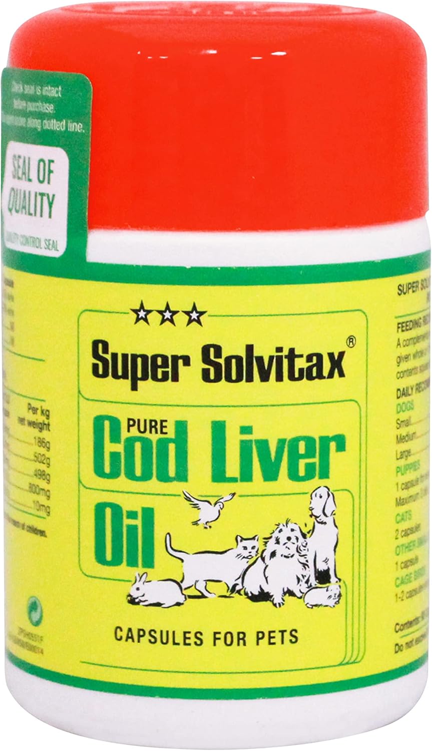 Super Solvitax Pure Cod Liver Oil for Dogs (90 Capsules 40g) Helps
