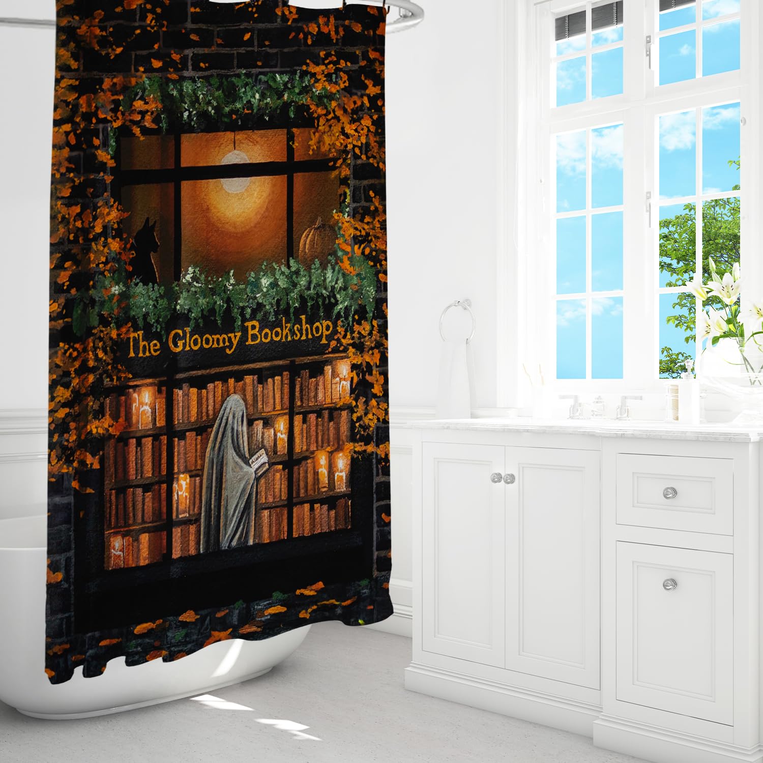 Lustiger Geisterkatzen-Duschvorhang Für Halloween Oder Jeden Tag – Badezimmer-Deko Mit 180x180 Cm