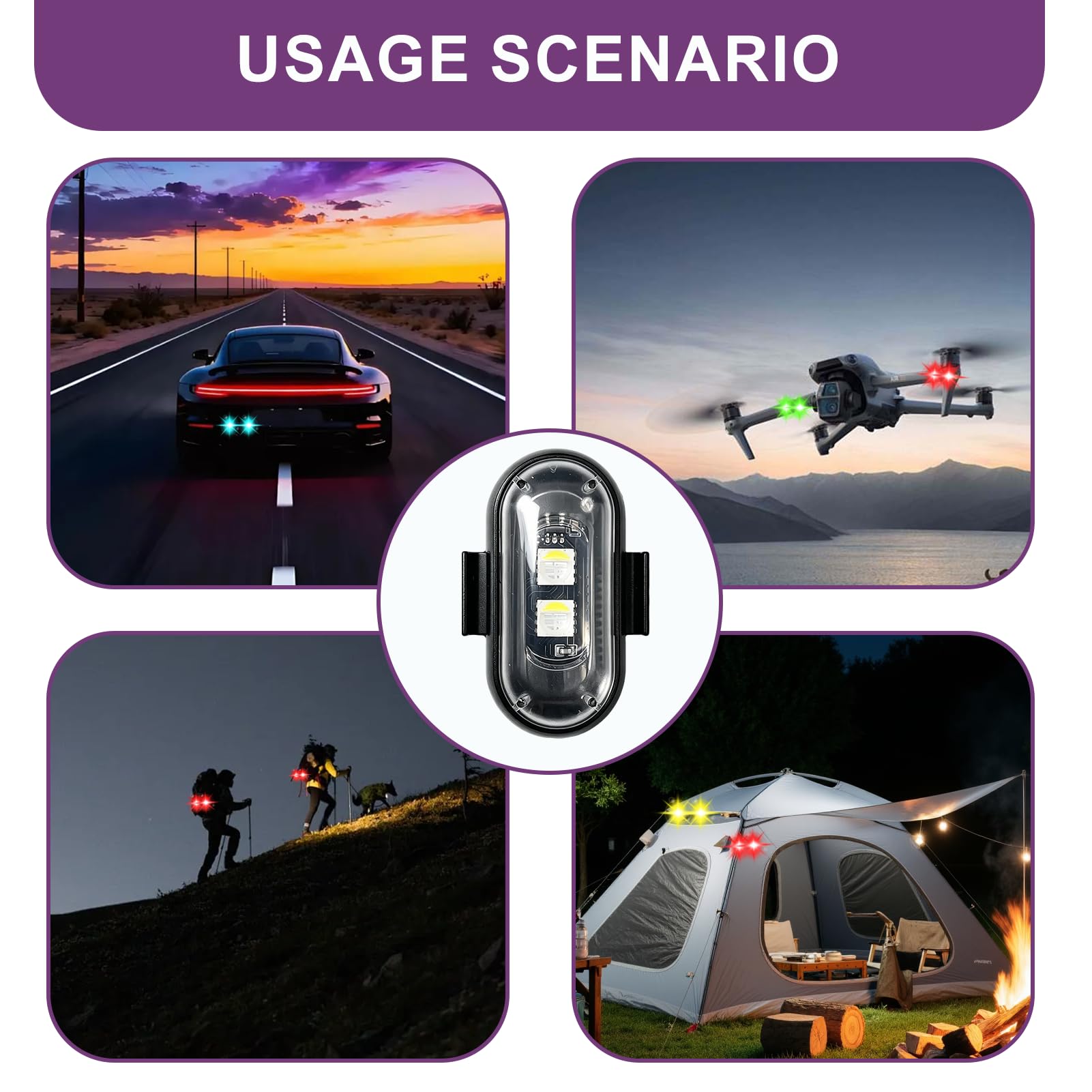 4 Pièces Luces Estroboscópicas LED Inalámbricas para Dron Coche Moto, LED Estroboscópico Luz Interior Coche con Mando a Distancia, 8 Colores y Modos de Flash, Carga USB Impermeable Anticolisión