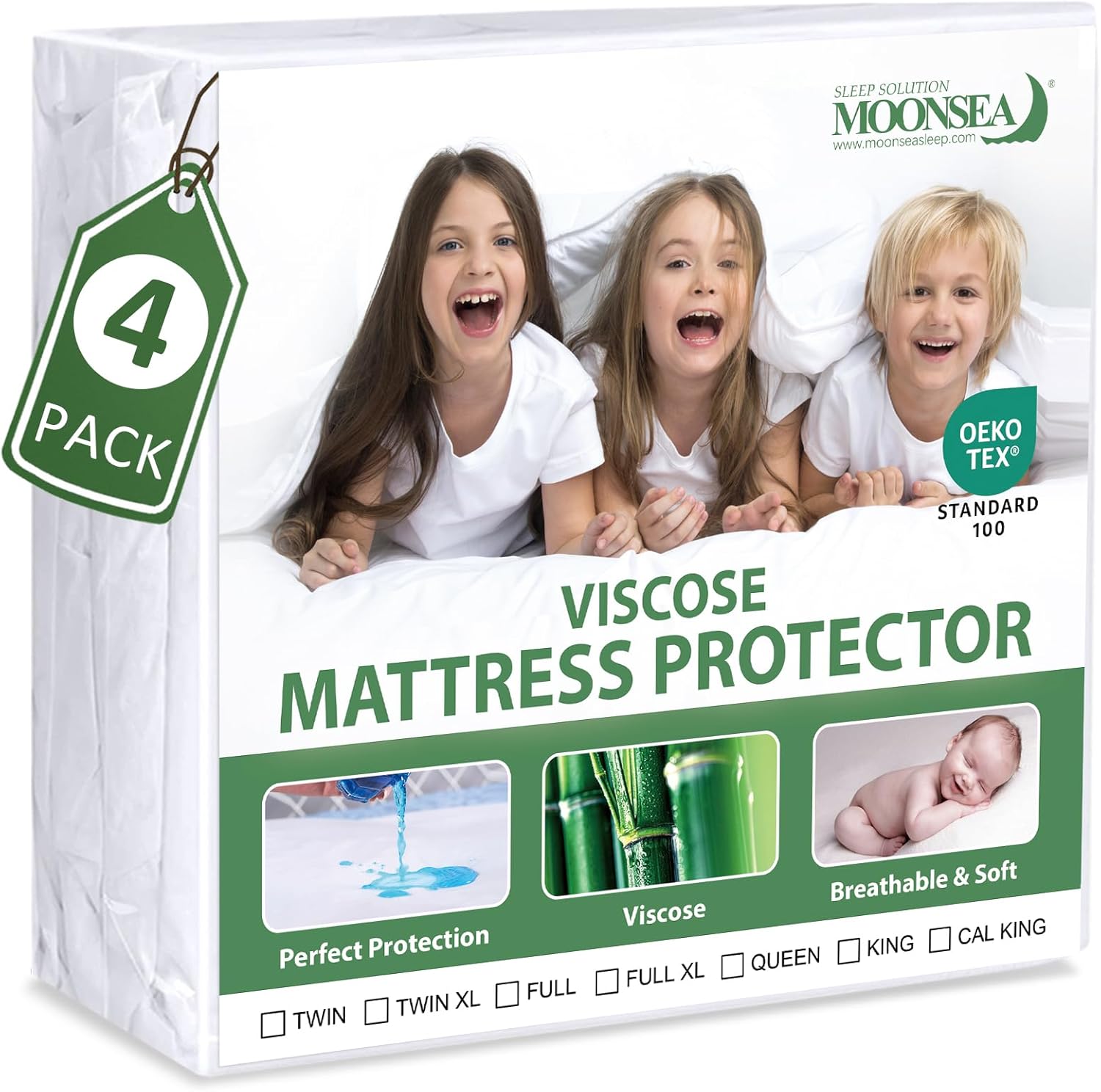 Waterproof Mattress Protector Twin Size, Skin Friendly and Breathable Twin Mattress Cover for Kids, Viscose Jersey Mattress Pad with 14" Deep Pocket,4 Pack