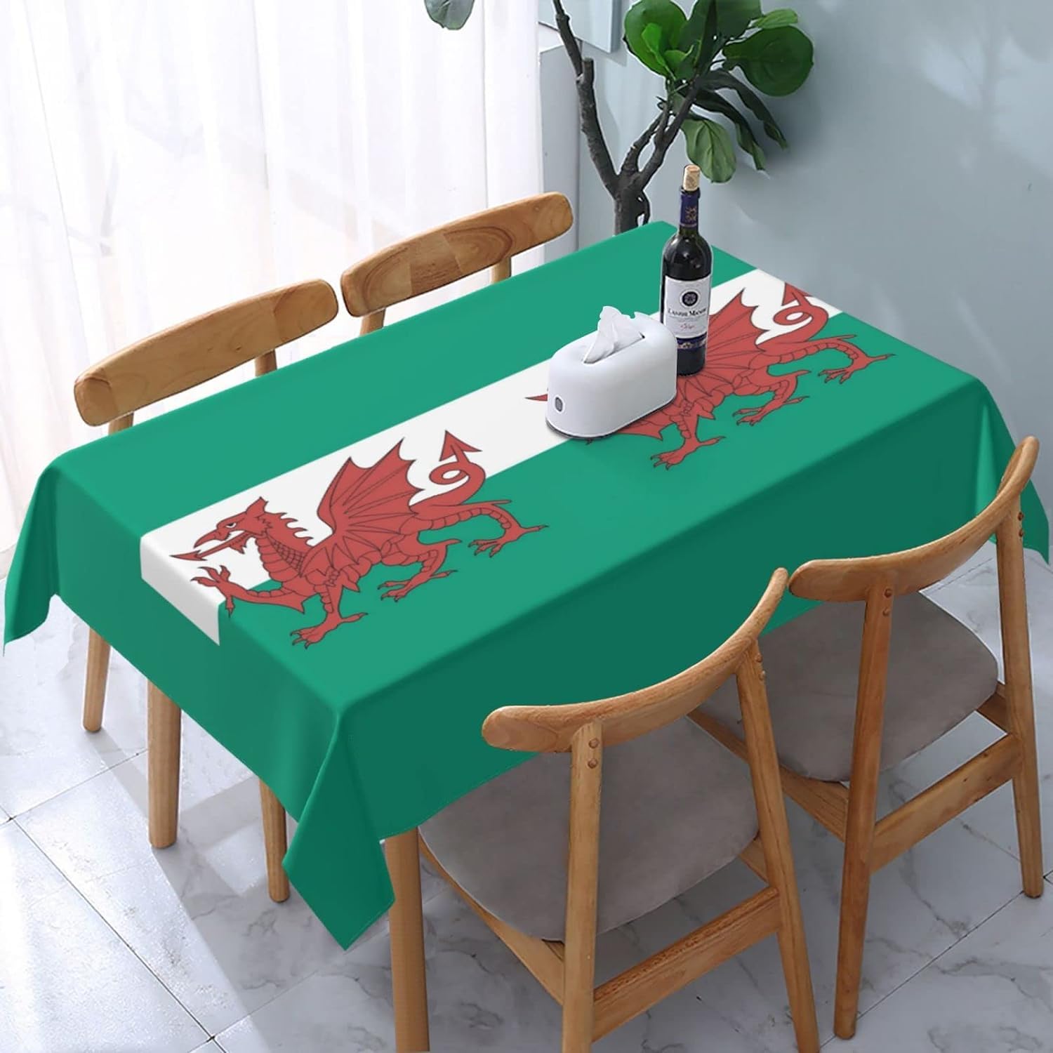 Melbrakin Welsh Flag Table Cloth Waterproof Rectangle Tablecloth Washable Party Table Cover 54x 72 Inch for Celebration Holiday Camping Picnic