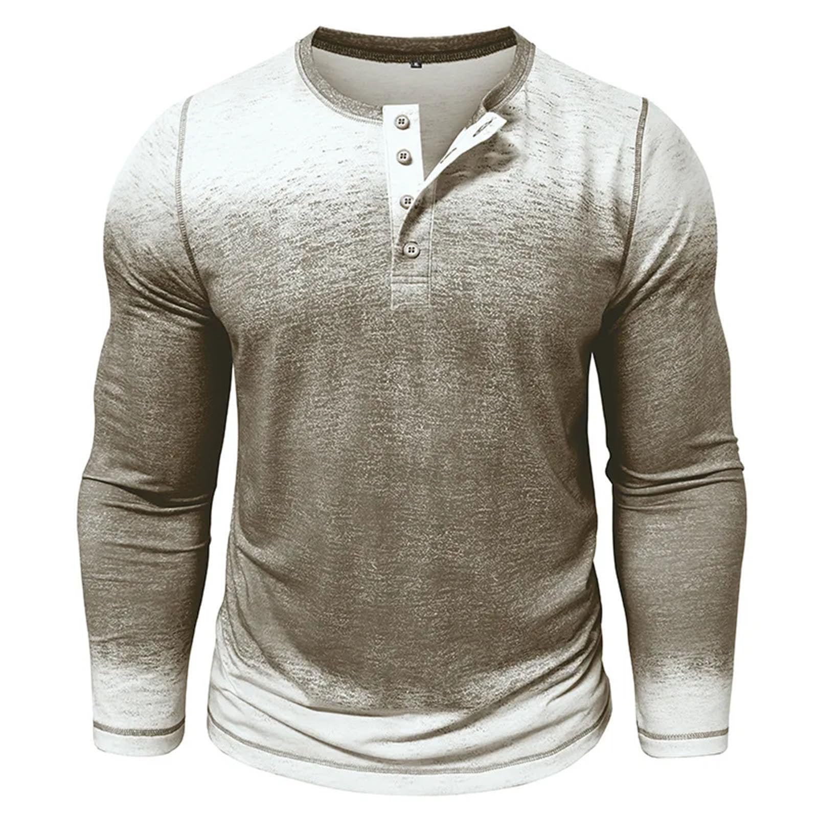 Maglietta da uomo con scollo rotondo retrò a tre bottoni, maniche lunghe, casual, traspirante, ampia e versatile