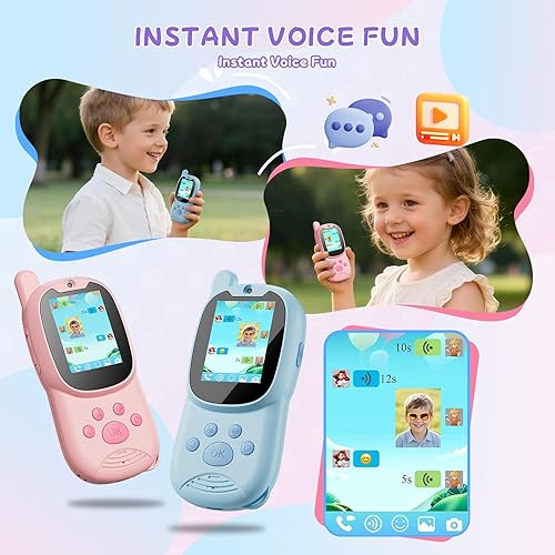 Miniatura 3 de Walkie Talkies de video para niños con cámara y video chat, largo alcance 1000 pies, recargable, Walkie Talkie para niños con filtros de calcomanías