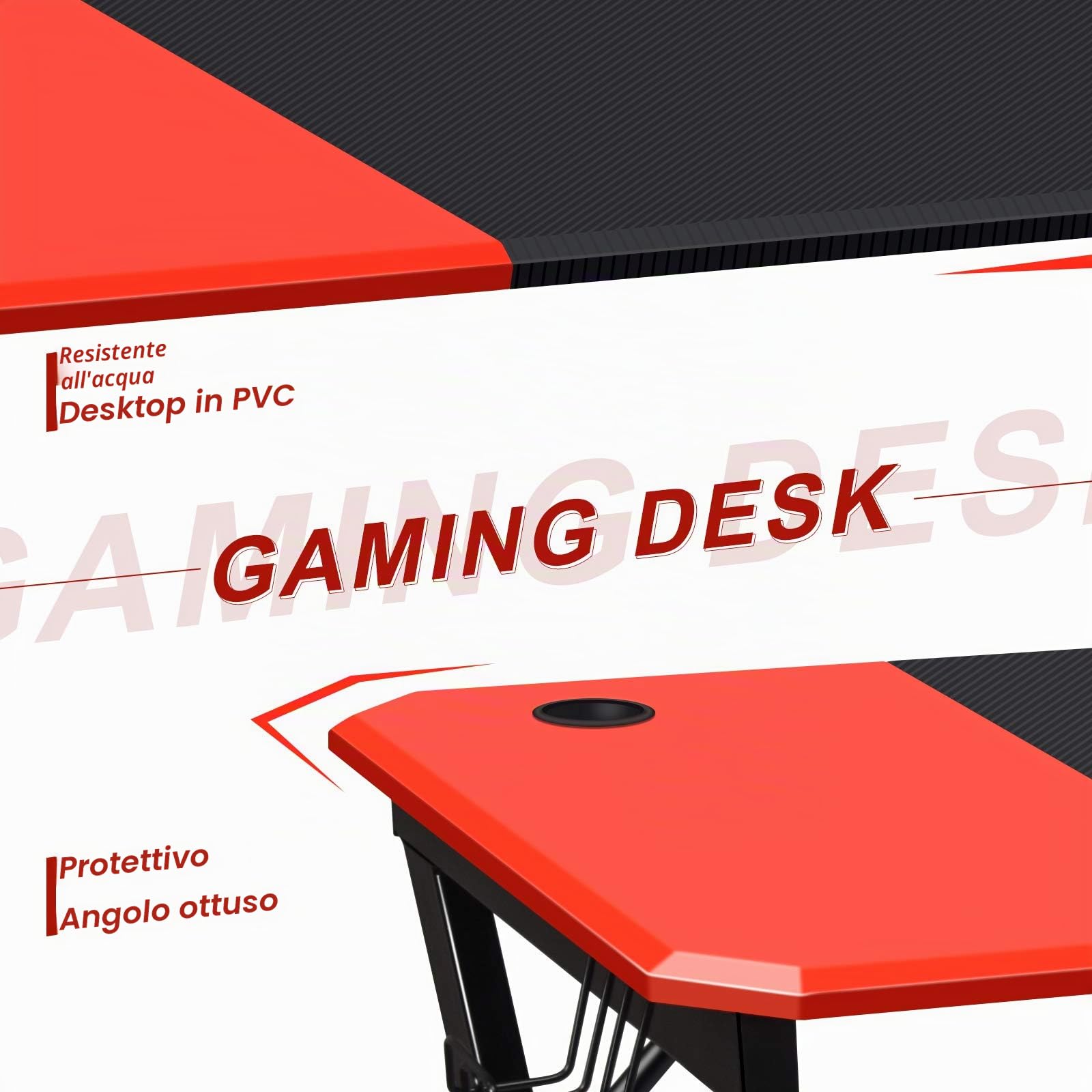 GIANTEX Scrivania Gaming a forma di Z, Scrivania Grande 120x60x76 cm, Scrivania da Gioco con Supporto per Bevande, Tavolo per Gaming o Computer, Ergonomica, Nero+Rosso