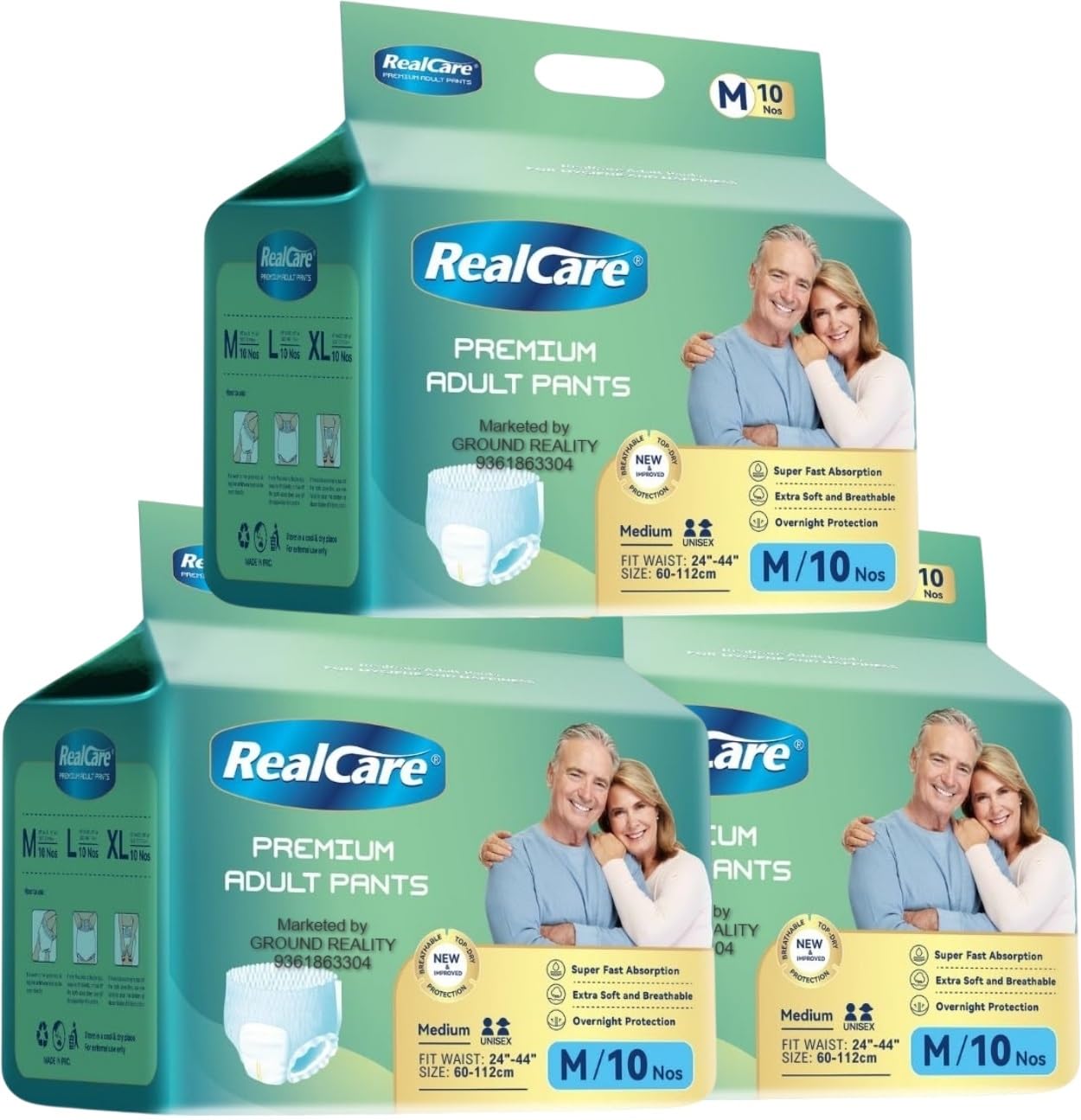 Medium Size (24-44 Inch, 60-112cms) Real Care Overnight Premium Class Adult Pull Up Pant Style Diapers for Men Women with Advanced 3D Superior Absorbency Core Hypoallergenic Pack of 3 (30)-image-28