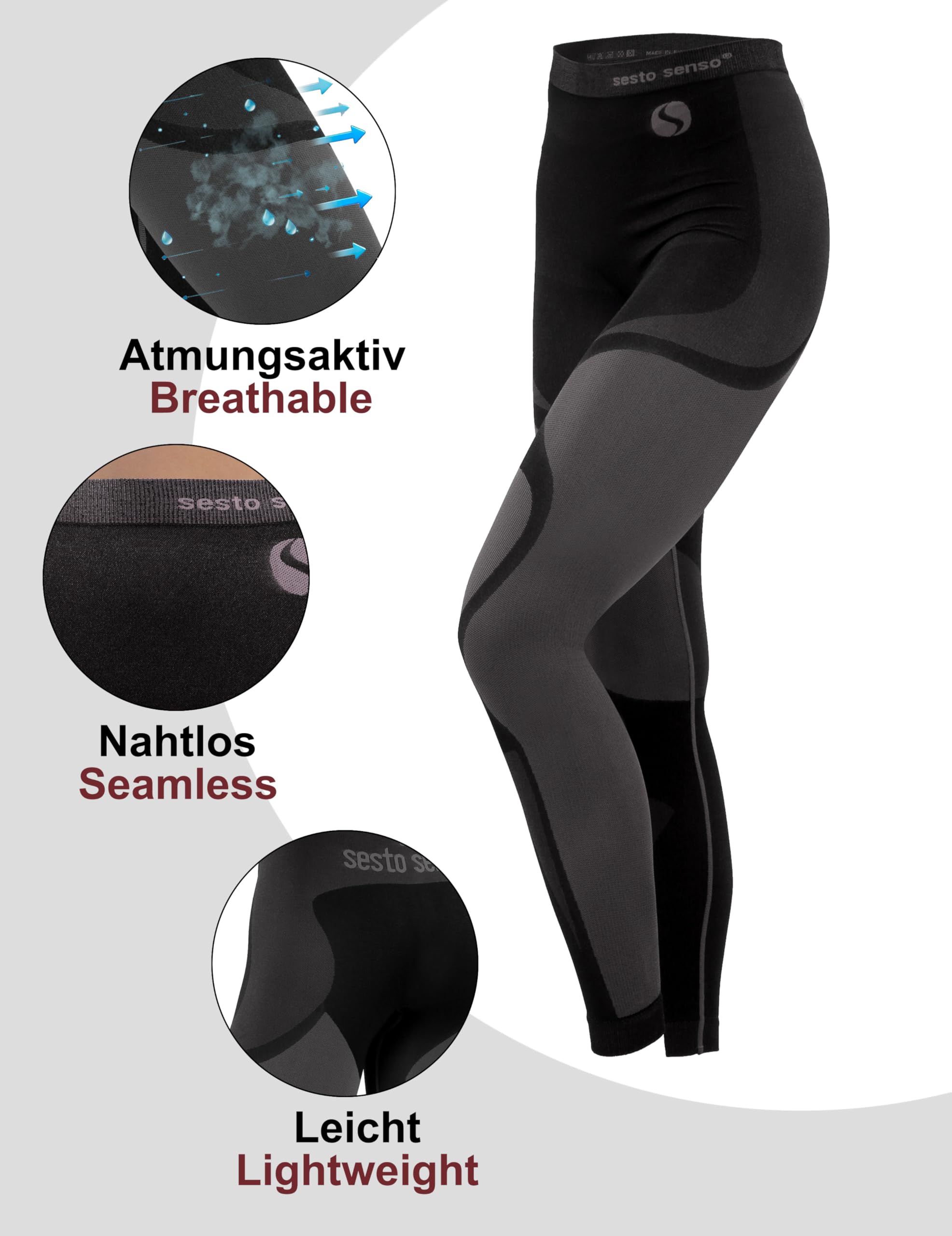 sesto senso Damen Funktionsunterwäsche Lange Unterhose Funktionsleggings Thermoaktiv