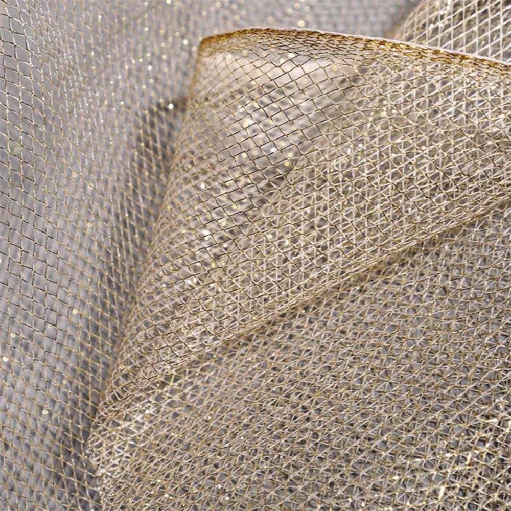 Tul de poliéster de primera calidad, Tela de red a cuadros transparente malla tul duro, costura DIY 100% poliéster plateada y dorada(Silver)