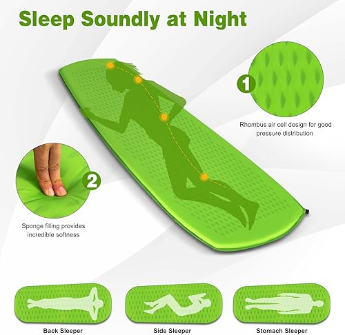Miniatura 7 de Giantex Colchoneta de dormir para camping, alfombrilla autoinflable con esponja, colchón de aire impermeable para camping con bolsa de transporte