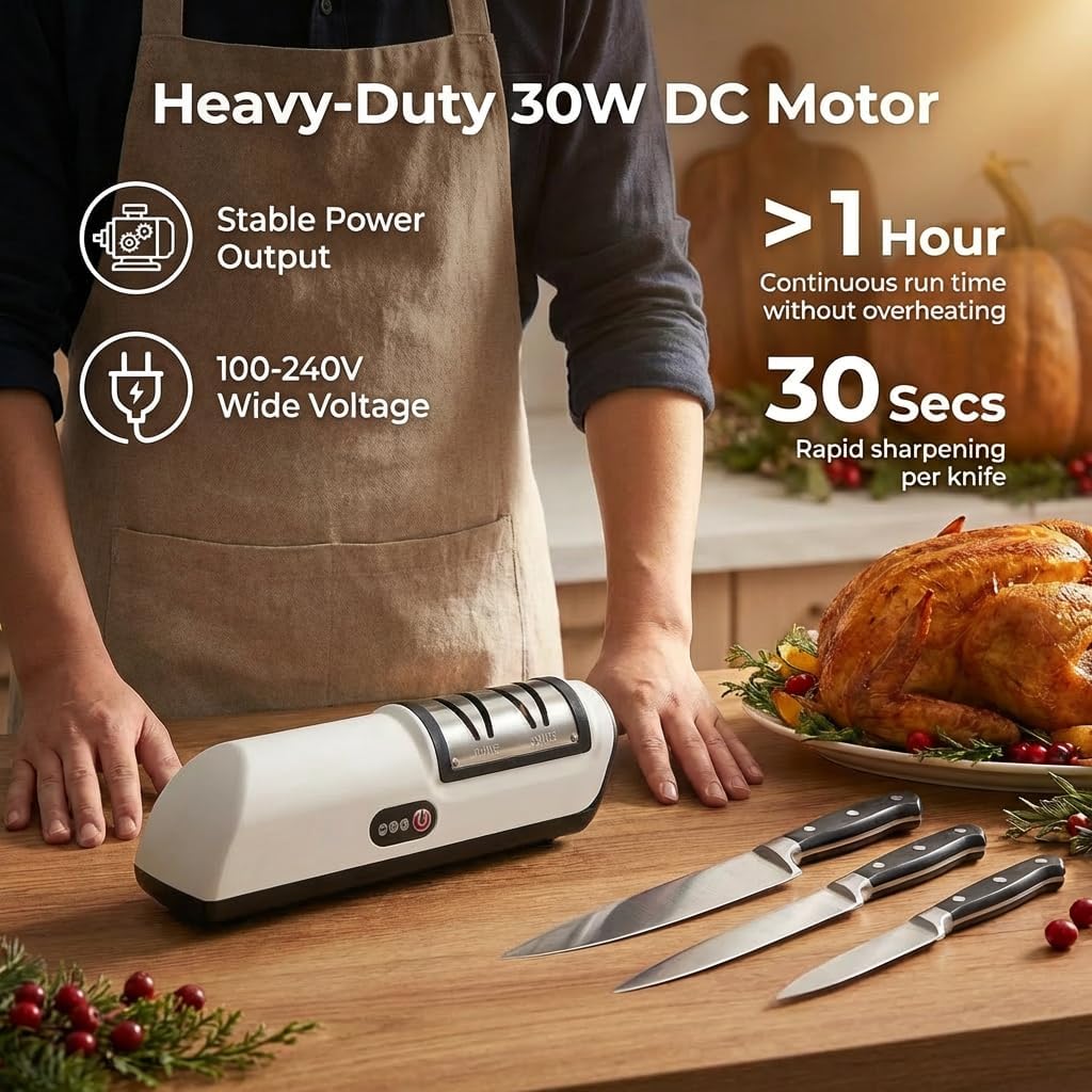Professional Electric Knife Sharpener, 2-Stage Precision Sharpening System (Fine & Ultra-Fine), Restore Dull Blades in Seconds, Razor Sharp Edge for Chef Knives & Scissors, 100-240V