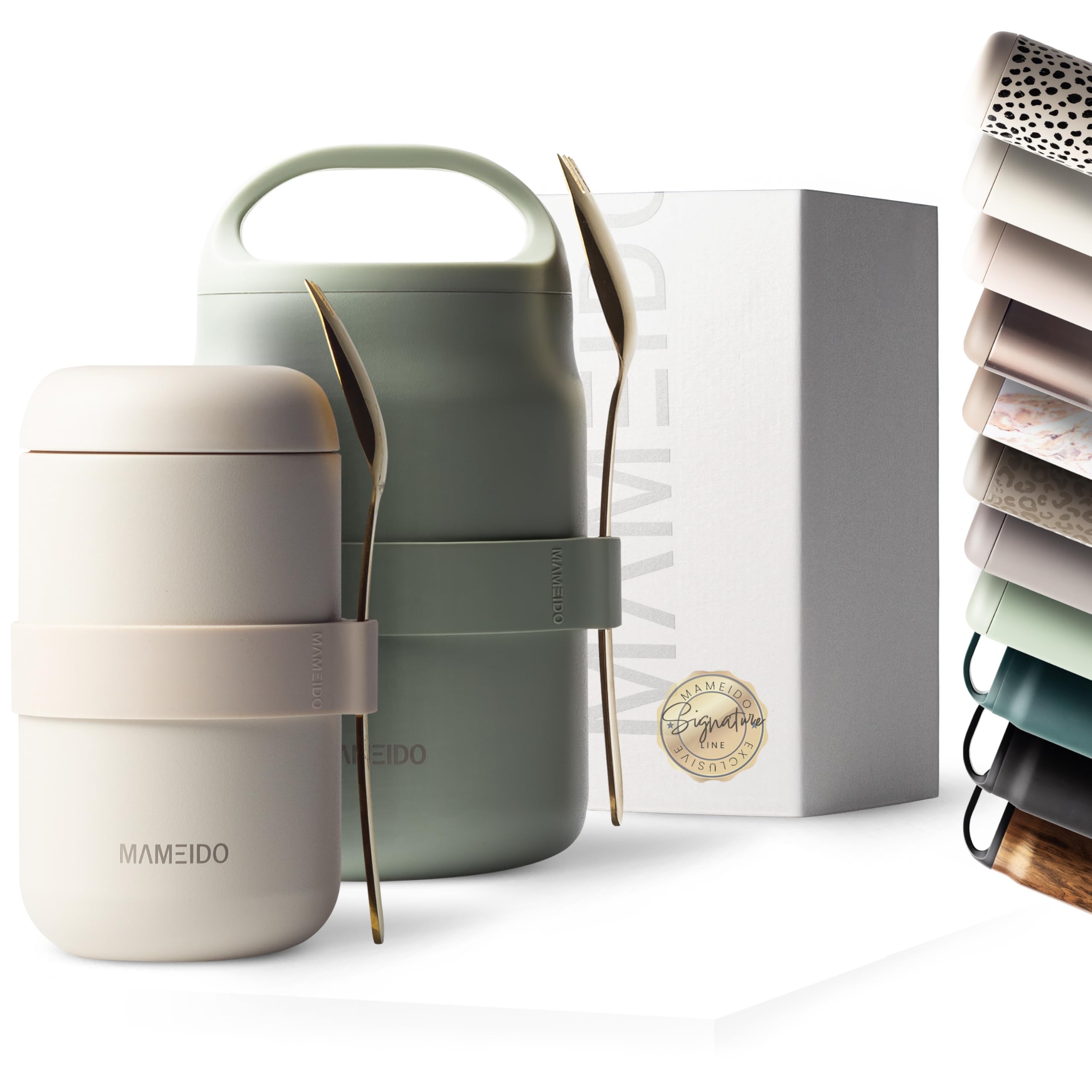 MAMEIDO Thermal Food Flask 500 ml for Daily Meal Prep, Leak-Proof Thermo Food Container to go for Porridge, Yoghurt & Soups (Ivory Beige)