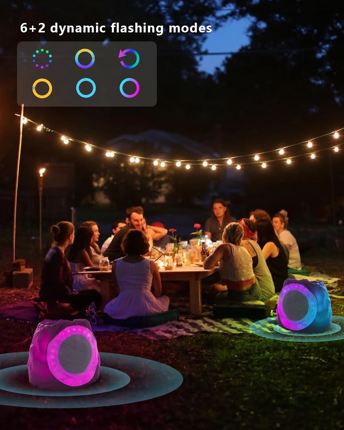 Outdoor Speakers Bluetooth Waterproof Patio TWS Connection Outdoor Bluetooth Speakers Wireless Solar Powered and Rechargeable Rock Speaker for Patio Pool,Backyard (Black, 2 Pack)