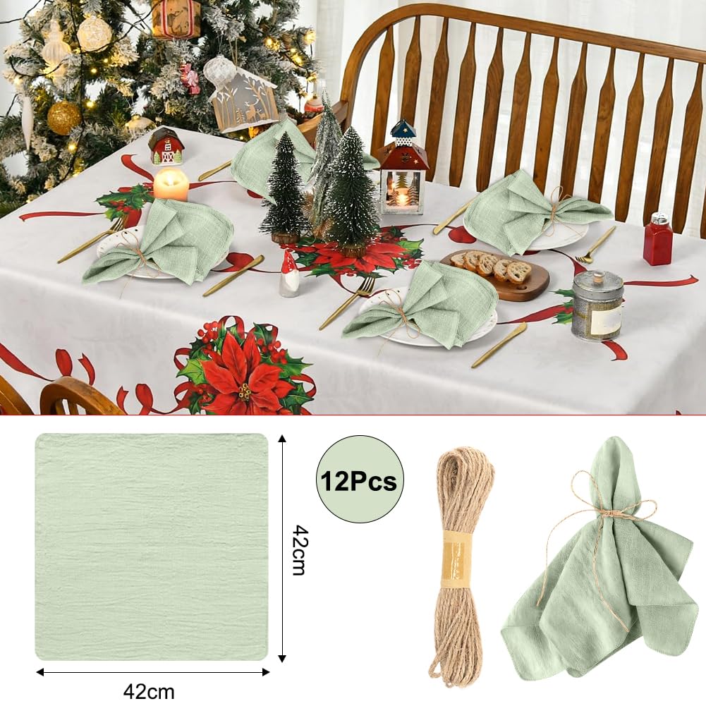 12 sztuk serwetek materiałowych zielonych, 45 x 45 cm serwetki lniane, serwetki bawełniane, serwetki stołowe, zielone serwetki na uroczystości rodzinne, wesela, urodziny
