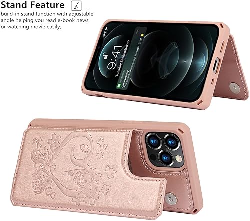 Miniatura 6 de iCoverCase Compatible con iPhone 1212 Pro Wallet Funda para teléfono con tarjetero para mujer, bloqueo RFID en relieve de piel sintética con correa