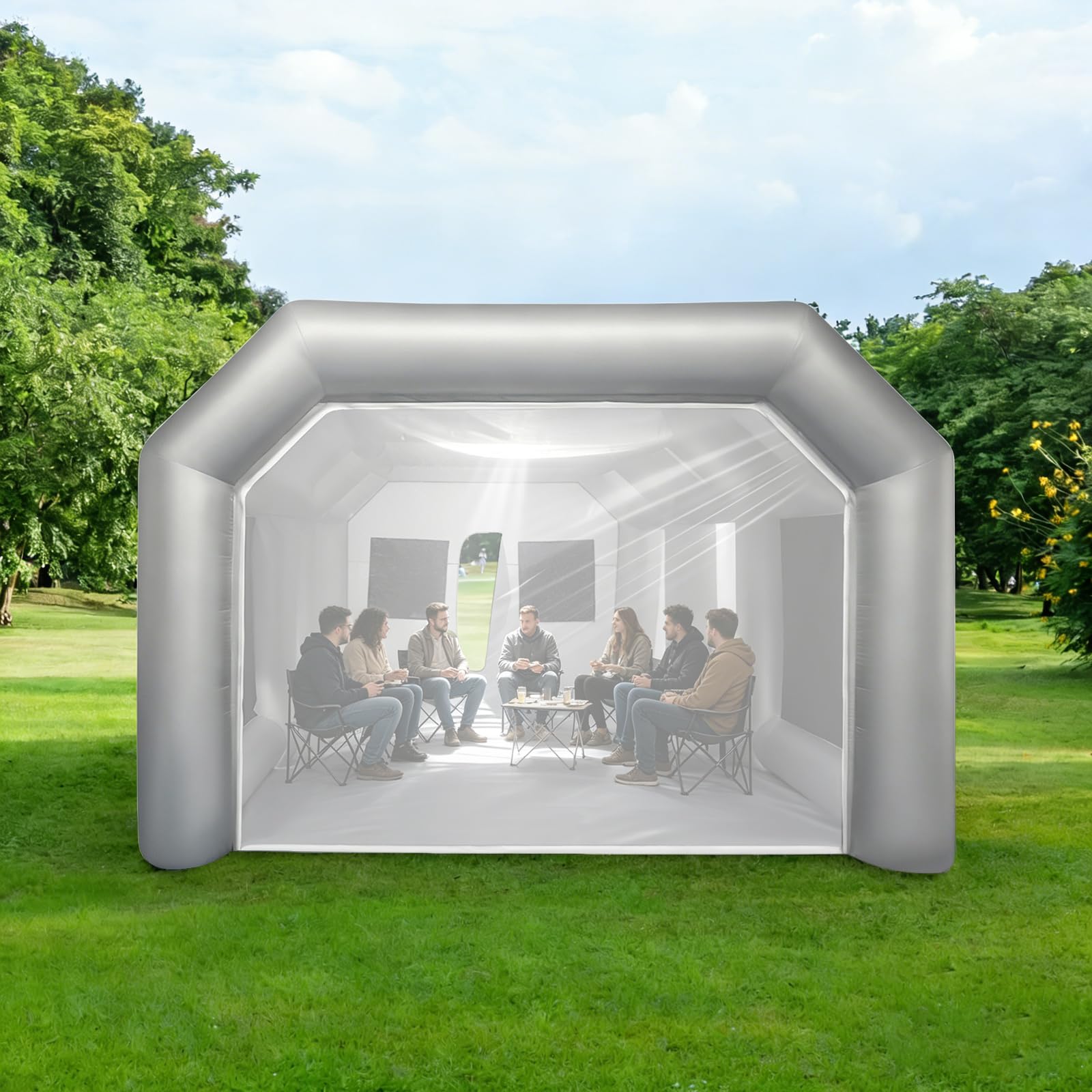 Portable Inflatable Paint Booth Grau Mit Filtern Abnehmbar Lackierzelt | Rechteckig,Maximale Inflationszeit 5 Min,Für Geschäftsdemonstrationen,Medizinische Hilfe Und Isolation,4 * 2.5 * 2.2m