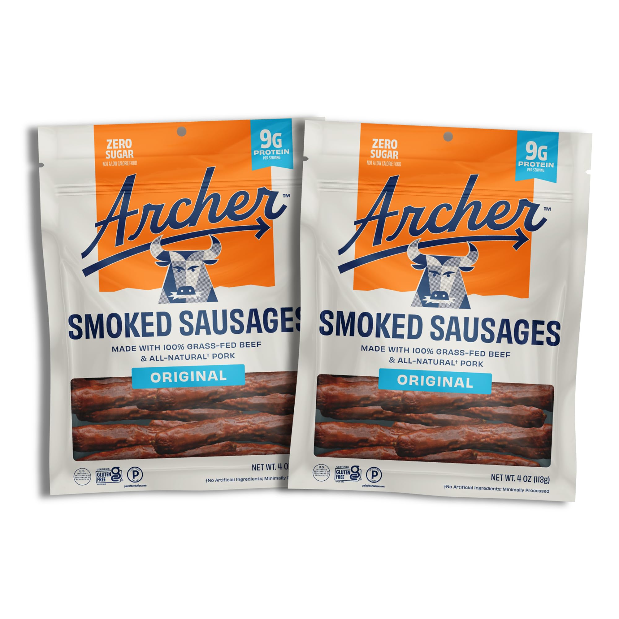 Archer Jerky Smoked Sausages - Sugar Free Sausage Links, Meat Sticks with Grass Fed Beef & Natural Pork, Hot Links, Paleo, Keto, Gluten Free Meat