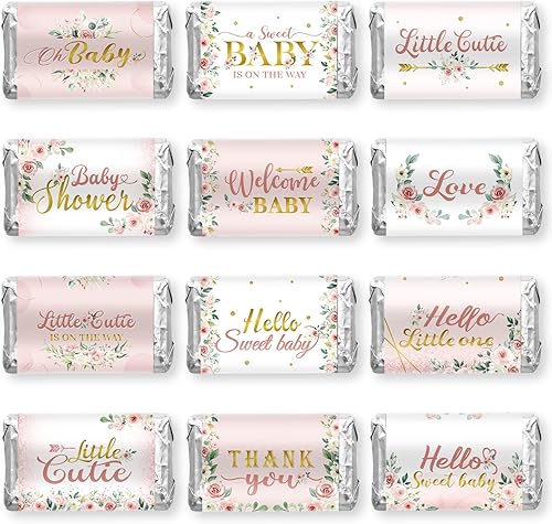 Colarr 180 calcomanías florales para baby shower, mini flores, baby shower, barra de caramelo, etiquetas de dulces de chocolate para niñas y niños,