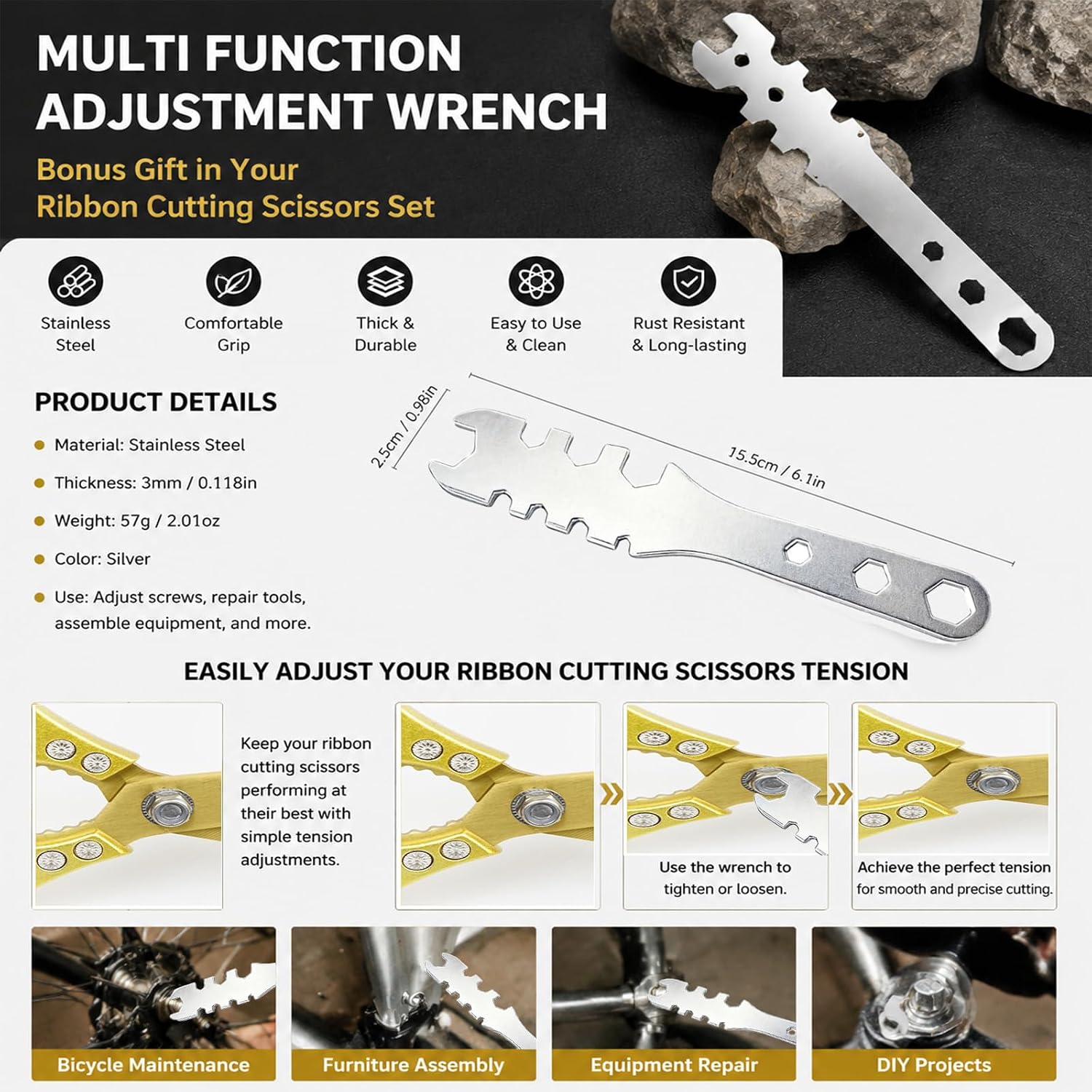 Grand Opening Ribbon Cutting Ceremony Kit –10.8" Giant Gold Scissors, 31 ft x 4“ Gold Ribbon,White Gloves,Tension Wrench & Sharpener (Gold Ribbon)