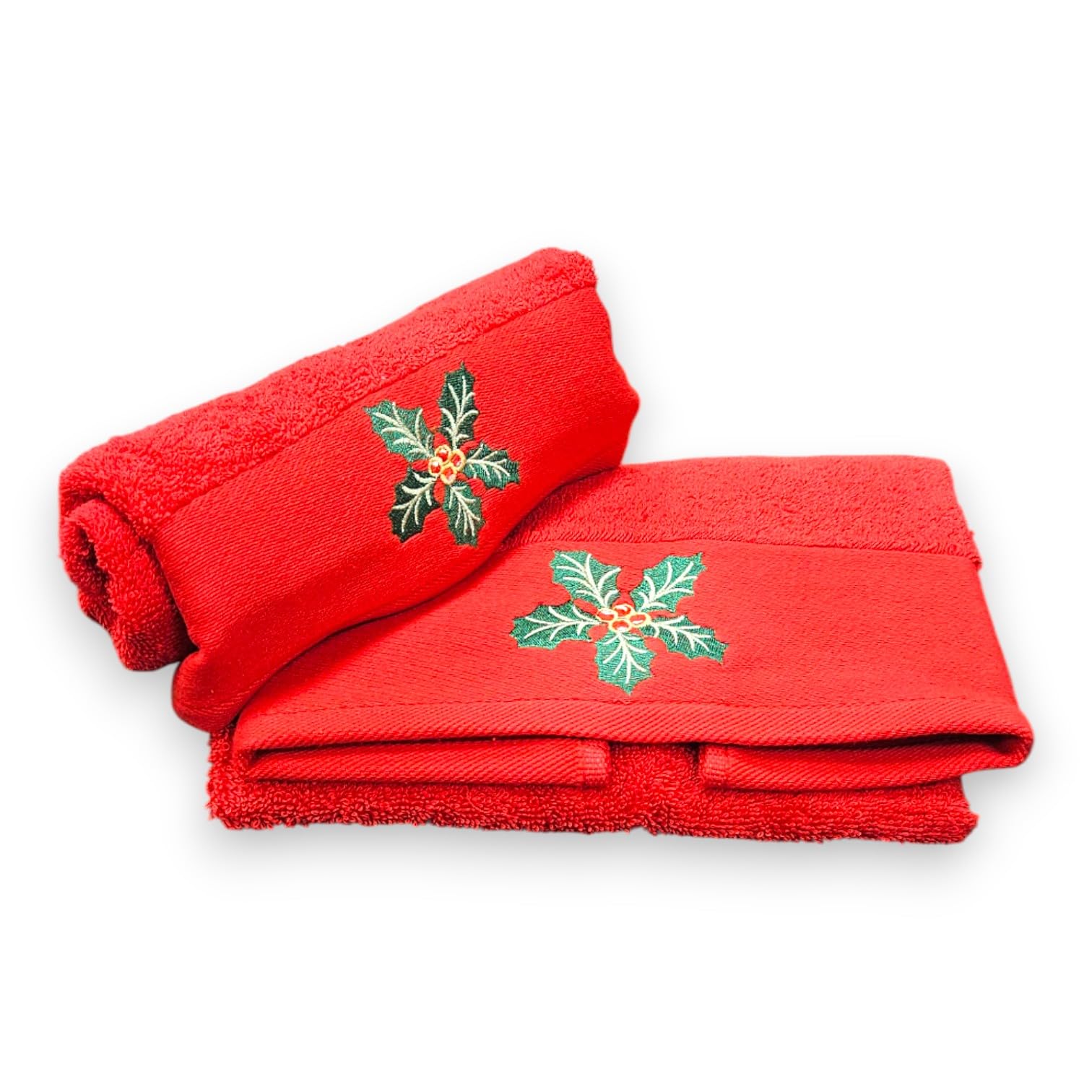 Serviette de toilette 100% coton ensemble cadeau de Noël rouge et houx
