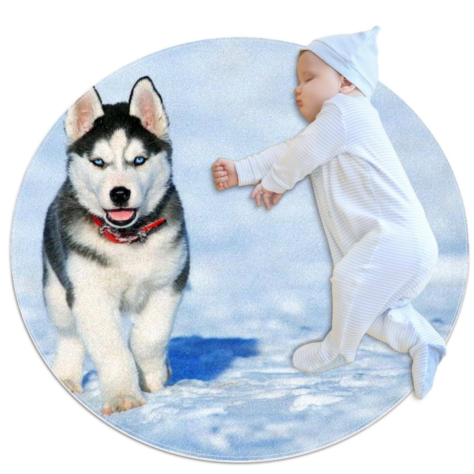 Tapis chien Eskimo et tapis rond pour enfants JDEZ 80x80cm filles garçons