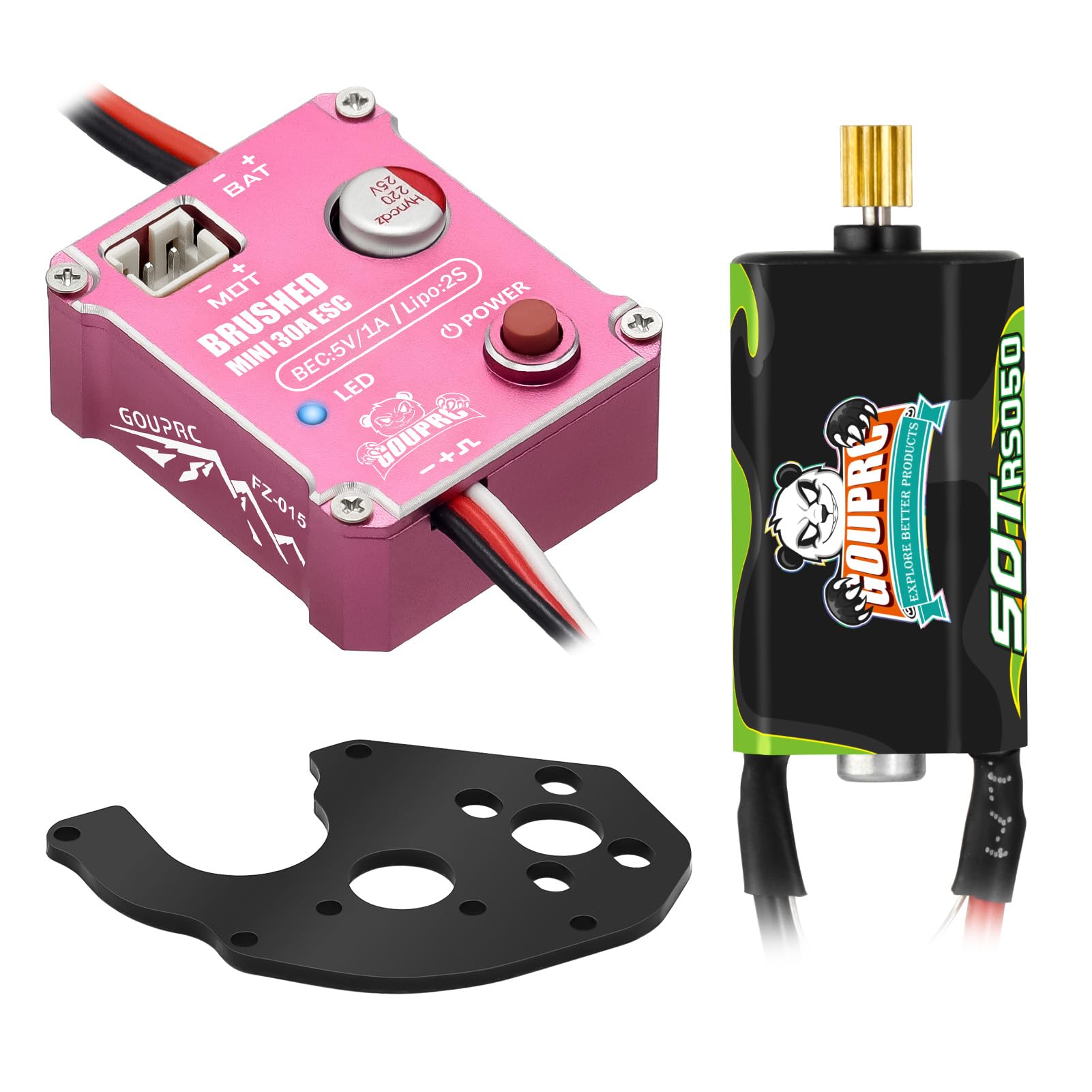 GOUPRC 30A Brushed Mini ESC with 050 50T Brushed Motor & Motor Mount Combo Kit for 1/24 Axial SCX24 AX24 RC Upgrade Pink