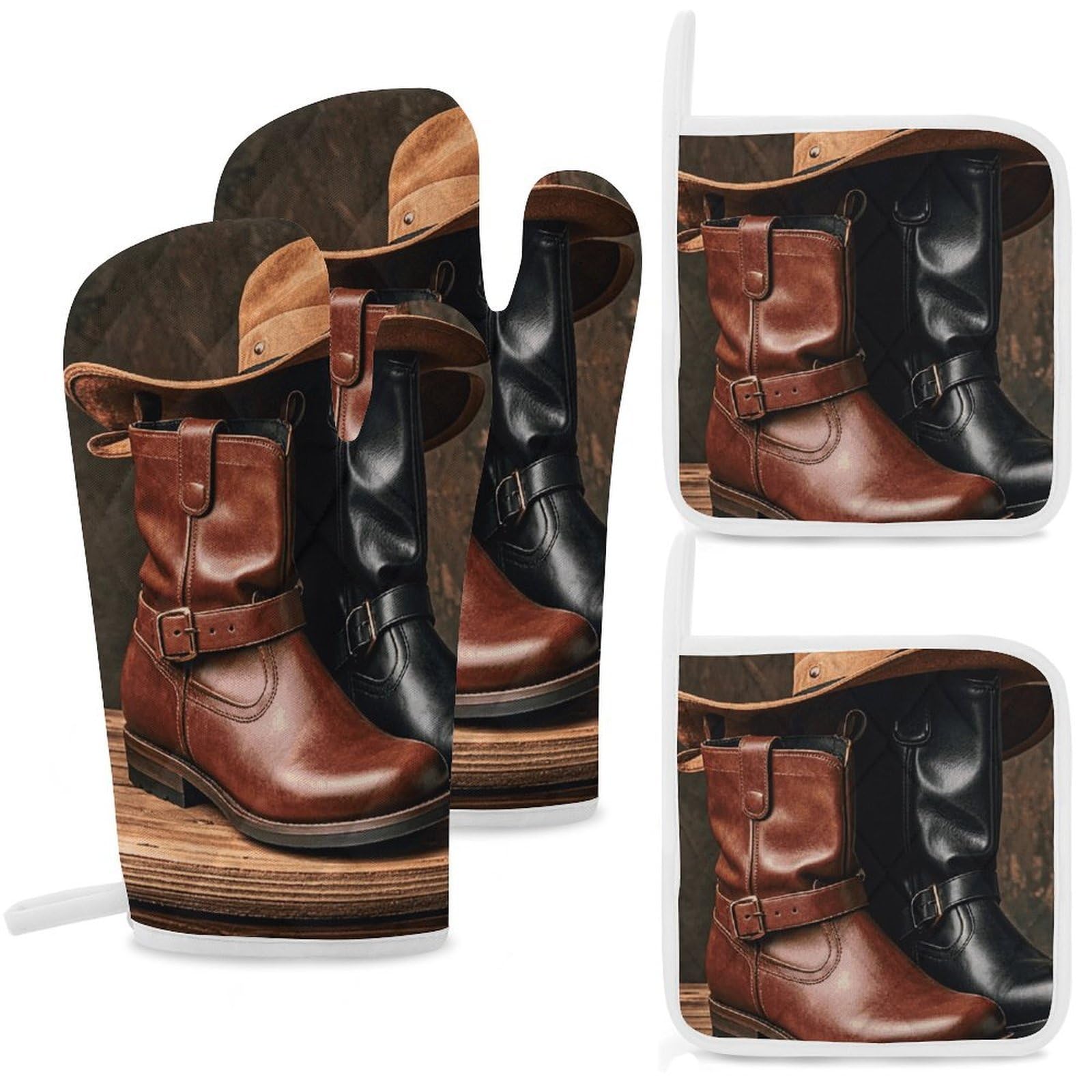 Gants de cuisine en cuir rustique lot de 4 maniques anti-chaleur haute qualité