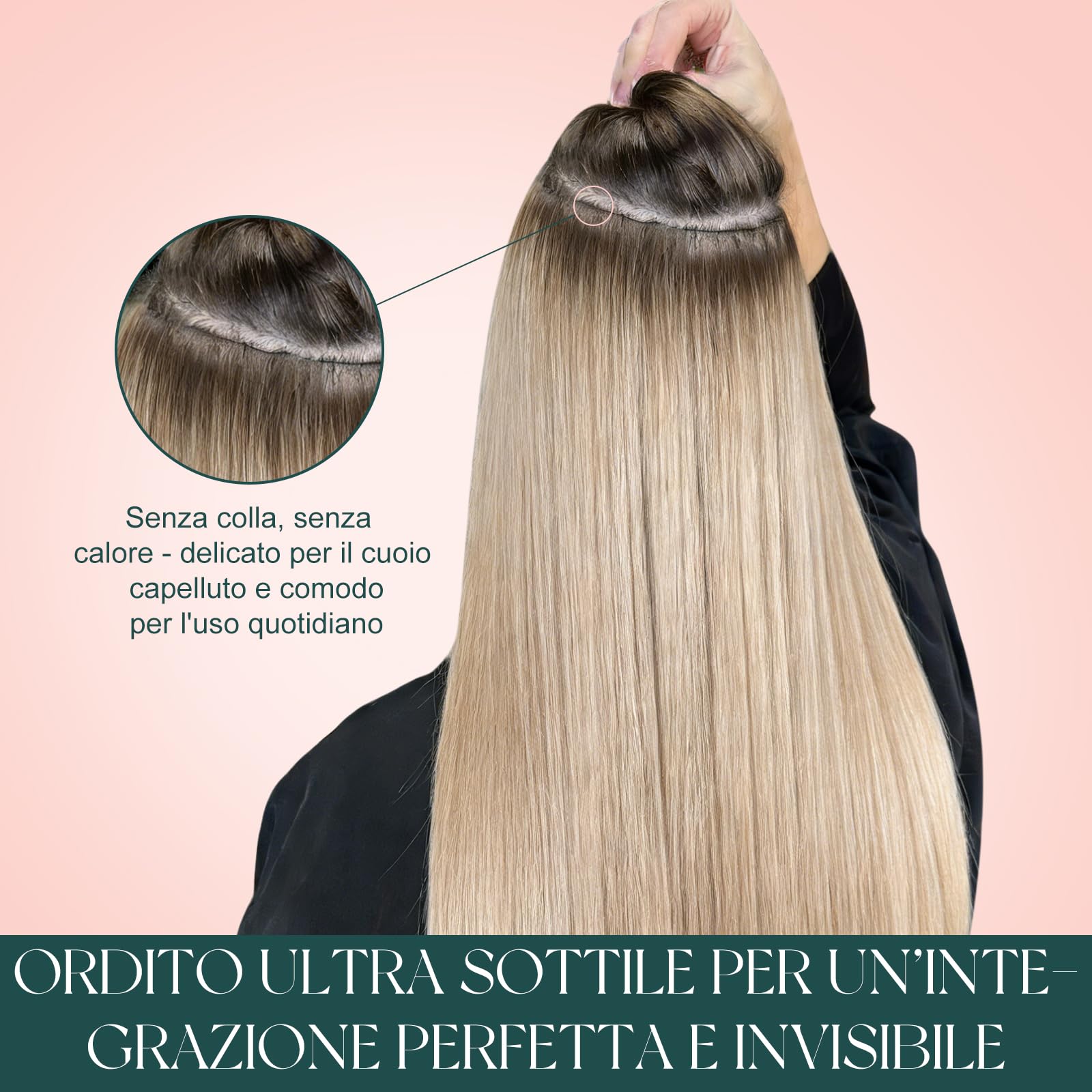 Easyouth Extension Capelli Veri Tessitura Marrone Balayage Extensions Capelli Umani Double Weft Ombre Marrone Scuro Medio Extension Human Hair Tessitura Lisci #2/8/2 35cm 70g