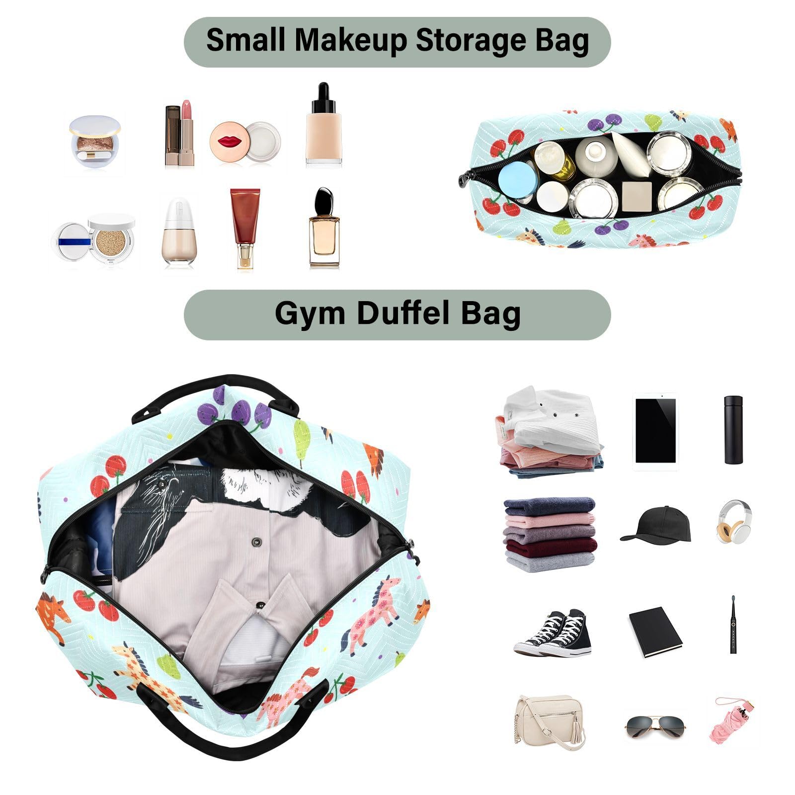 Reisetaschen-Set, gesteppt, Trolleyhülle, praktische tägliche Aufbewahrung, 2-teilig, Pferdekirsche, One Size, Klassisch
