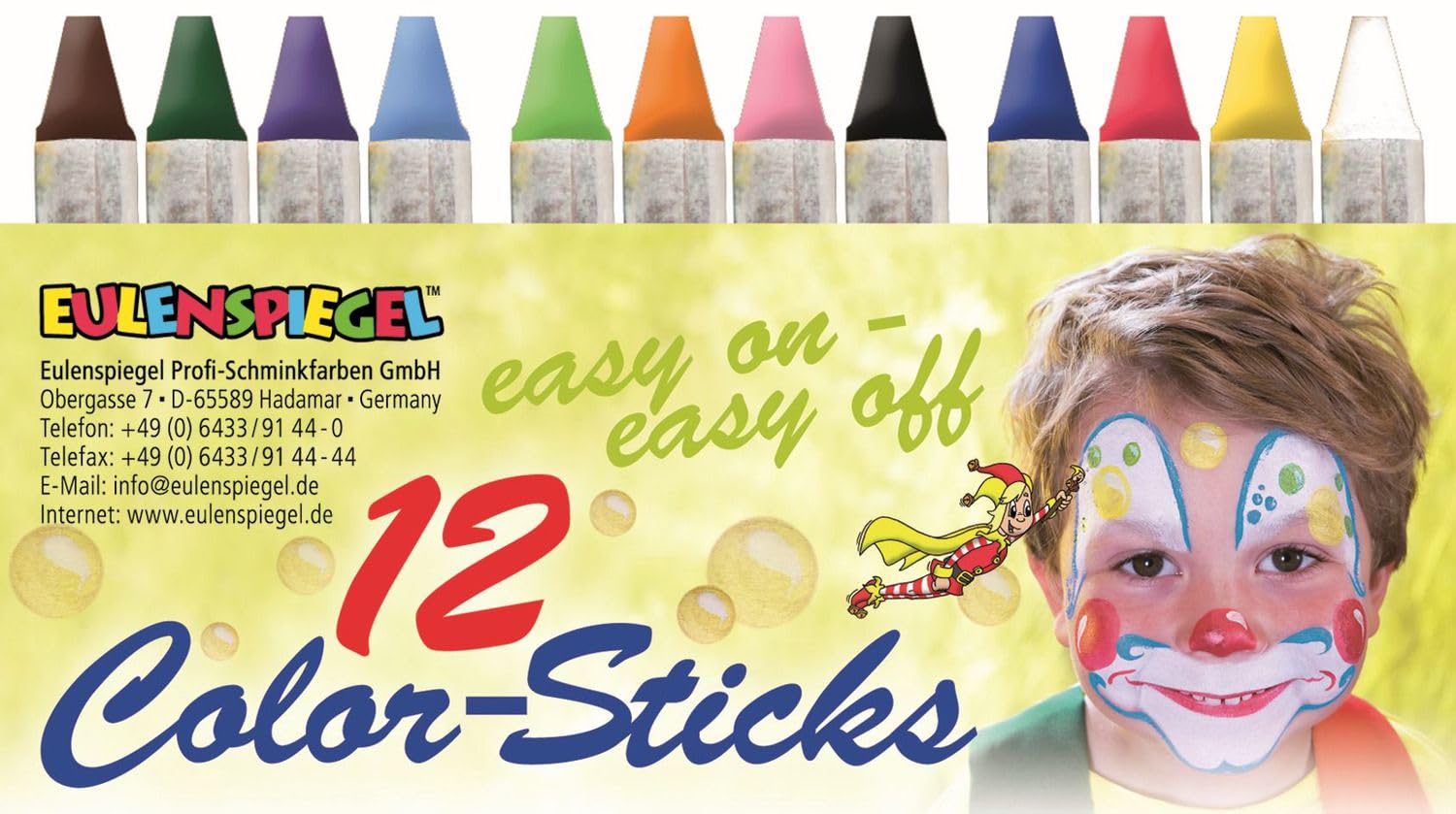 Eulenspiegel 626122 - Sticks de color, 12 unidades, sticks de maquillaje a base de grasa