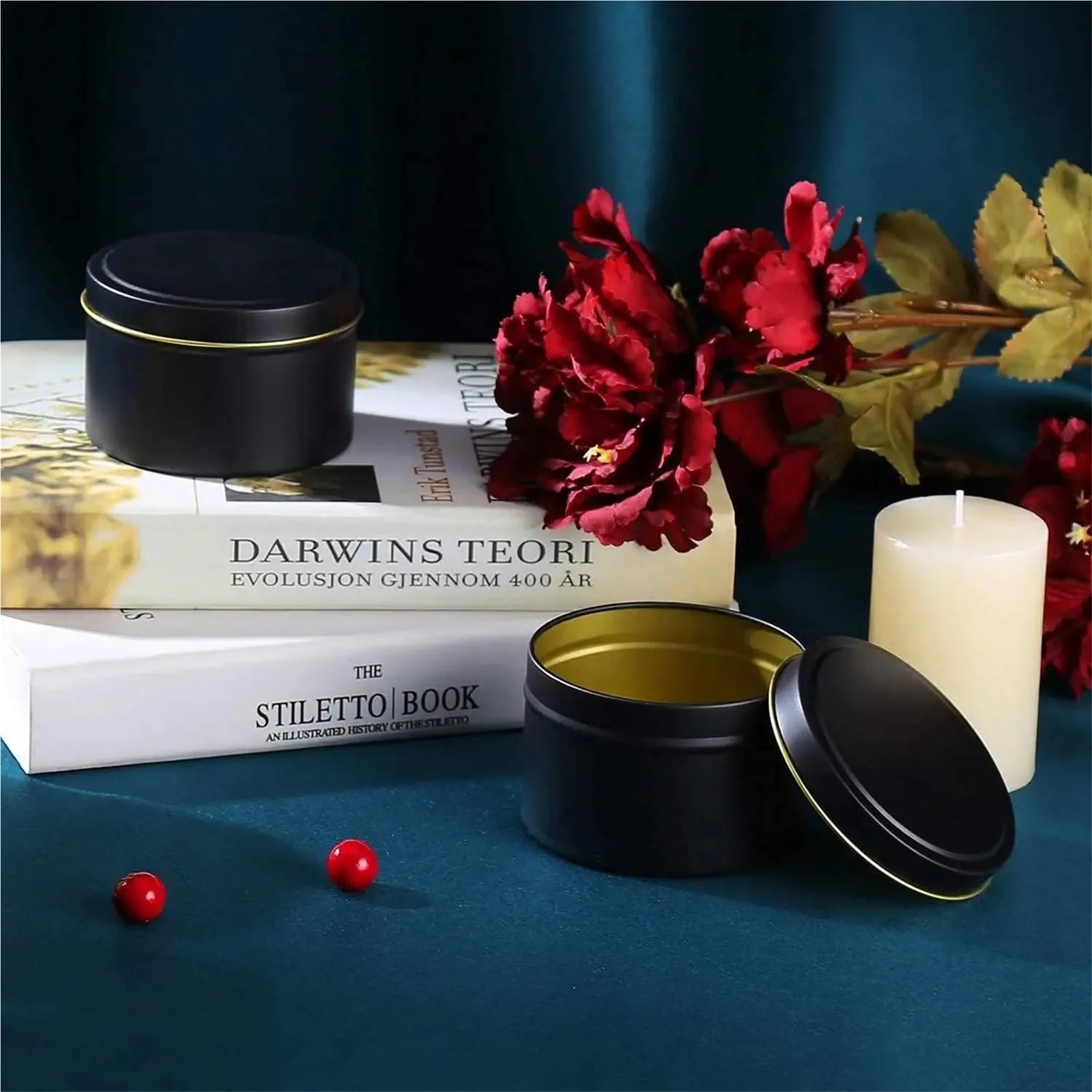 Xinglongs 24 barattoli per candele da 113,4 g/226,8 g, con coperchio, nero opaco, contenitori rotondi per candele fai da te (nero, 226,8 g)