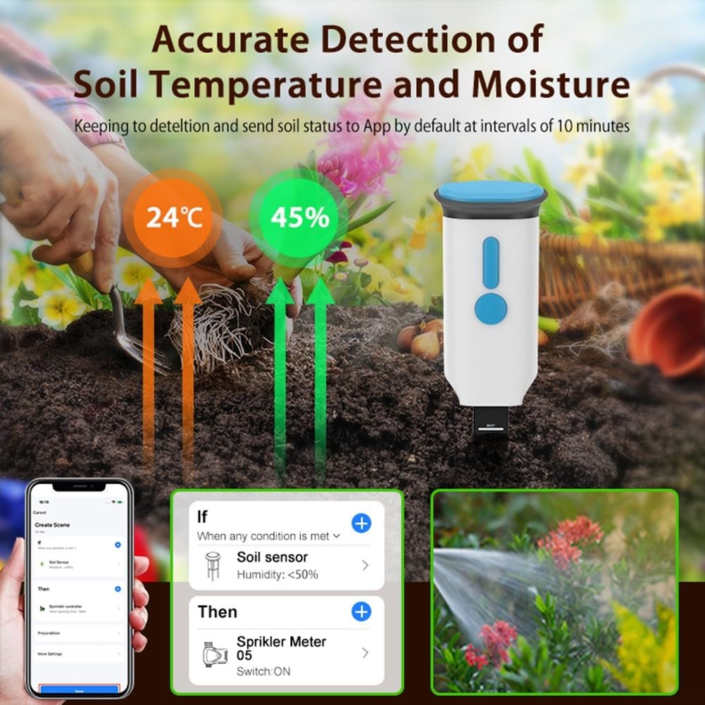Medidor de sensor de humedad del suelo, higrómetro Wifi sensor de humedad ForTuya, para patio, granja, jardín, plantas de césped interior y exterior
