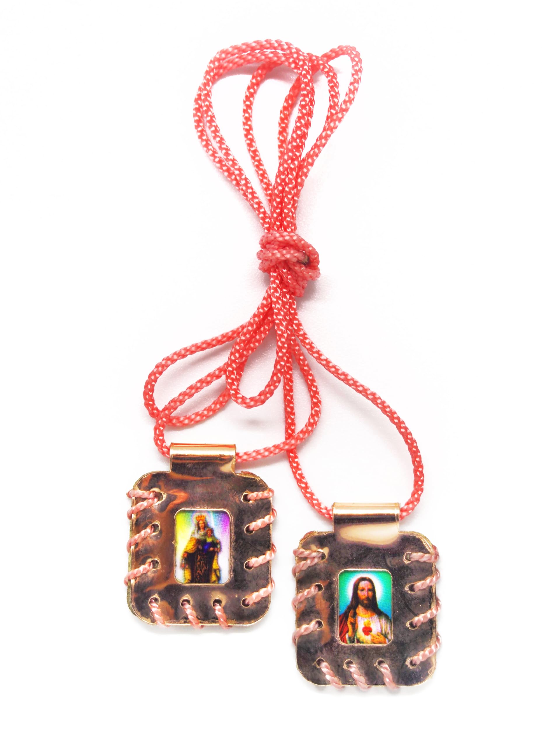 Sacred Scapular of The Sacred Heart of Jesus, Sacred Virgin of Carmen, Sacred Virgin of Guadalupe & St. Michael Arcangel. Shiny Leather Finish Handmade. 2cm x 3cm by Zaraleas