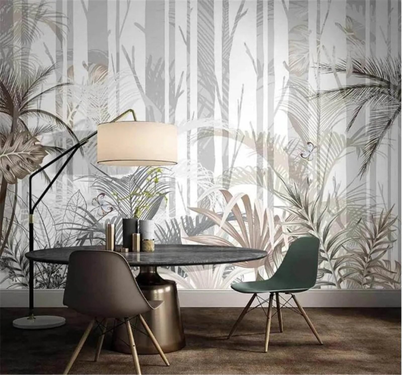 Tzxztt Hand Drawn Tropical Plants Coconut Trees Elegant Modern 3D Wallpaper Premium Textured Silk Neutral Tones Material Ideal for Living Room Bedroom-430cm×300cm